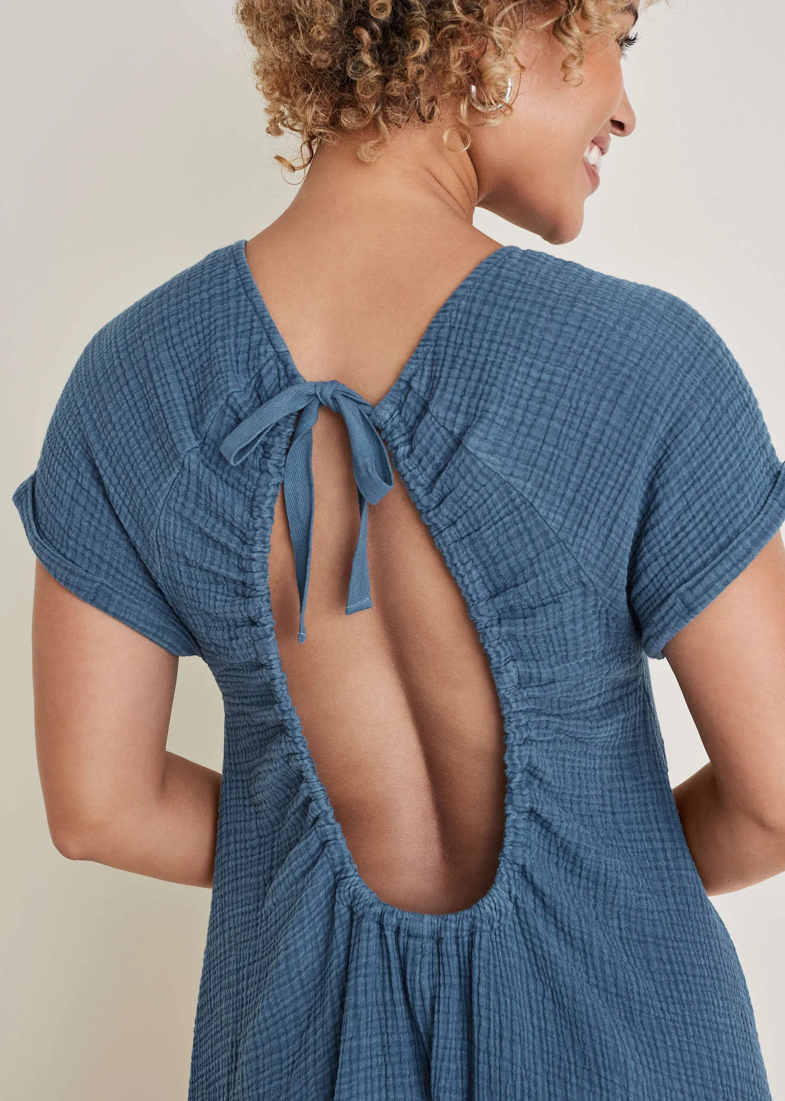 Short Sleeve Gauze Mini - Medium Blue