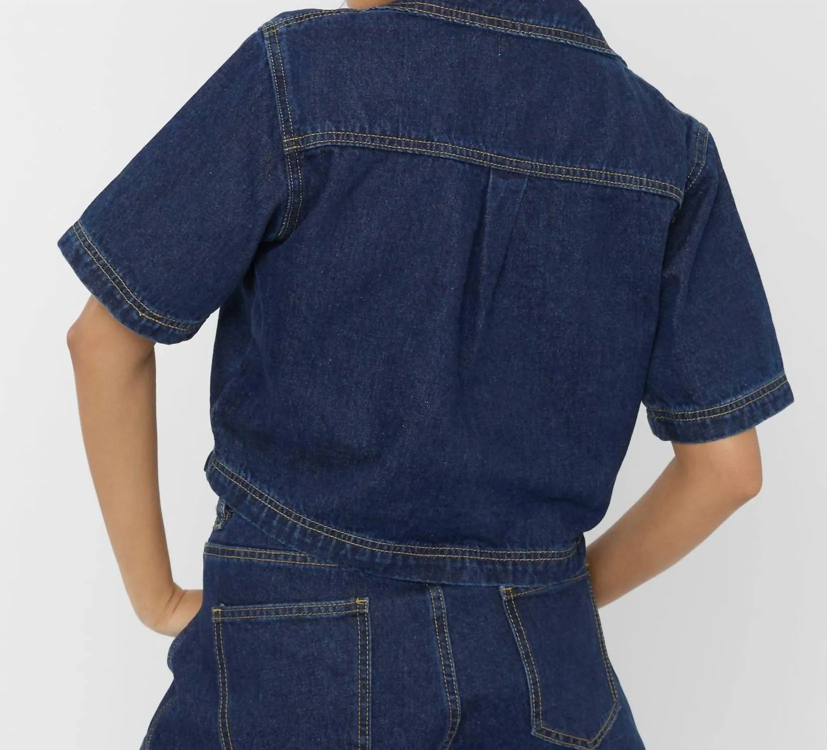 Short Sleeve Jean Skort Set In Dark Blue