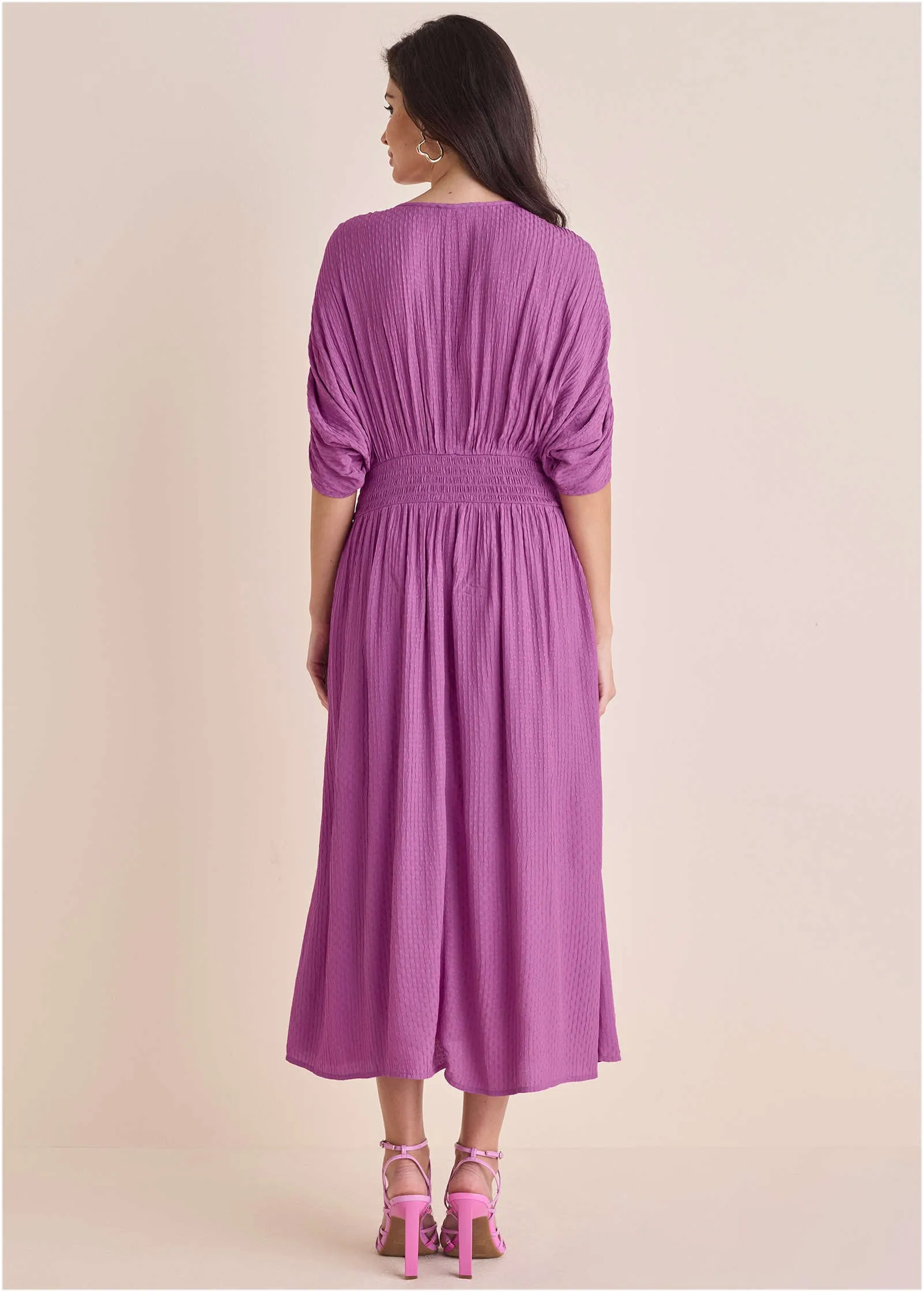 Short Sleeve Midi Dress - Cattleya Orchid