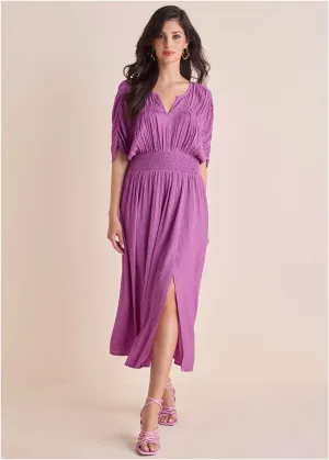 Short Sleeve Midi Dress - Cattleya Orchid