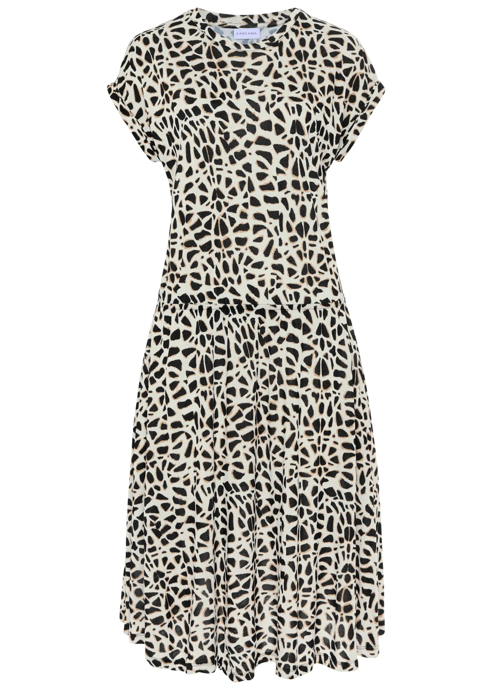 Short Sleeve Printed Dress - Black & White
