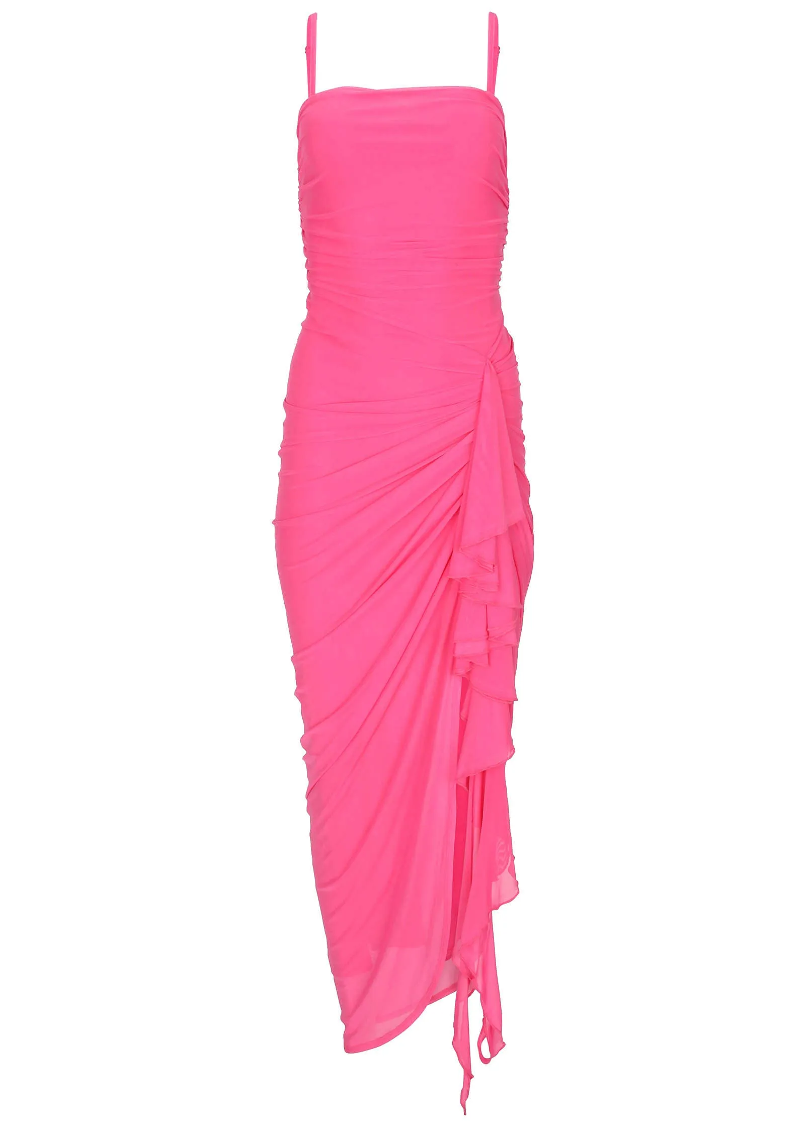 Side Ruffle Mesh Maxi - Pink