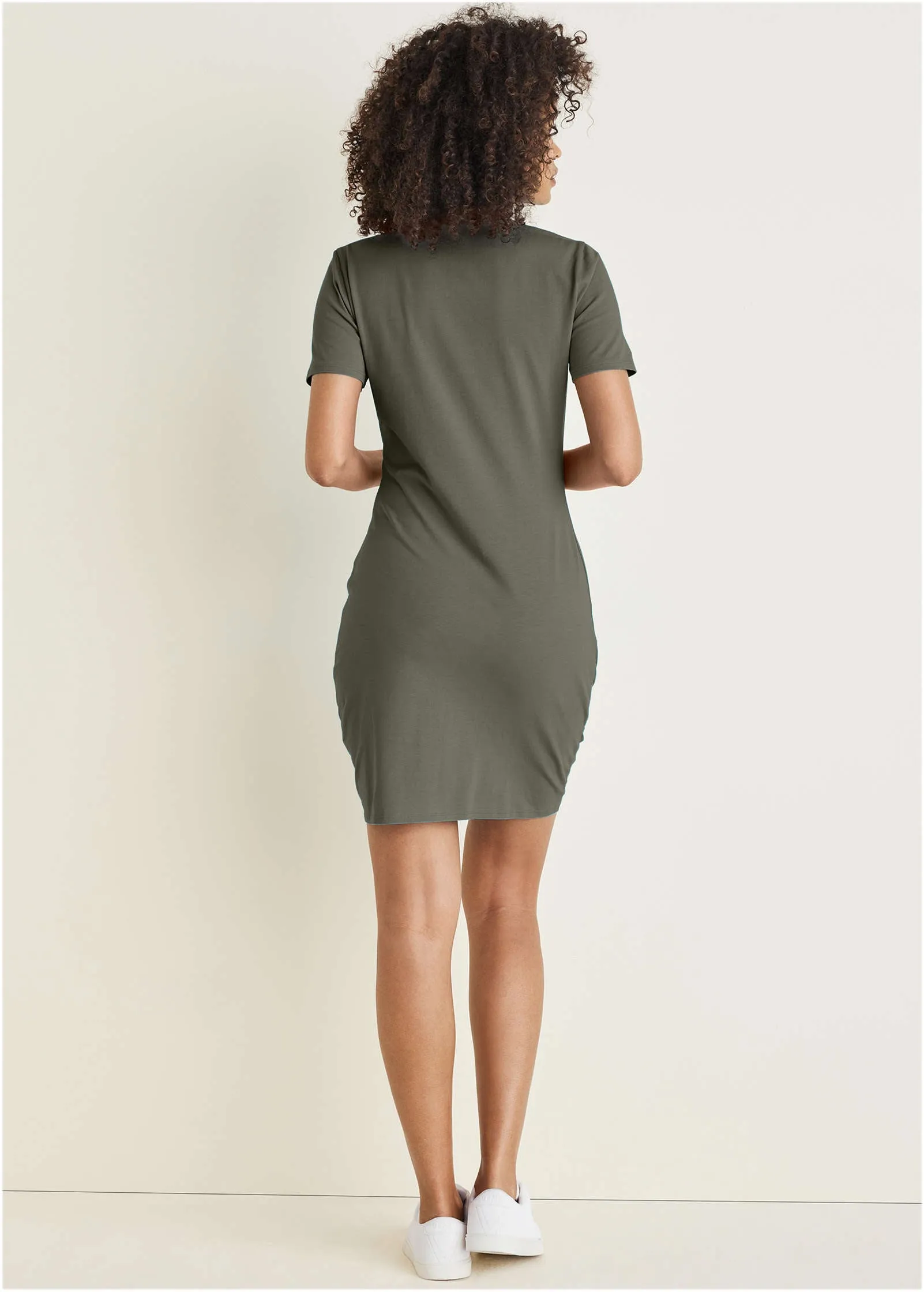 Side Twist T-Shirt Dress - Olive
