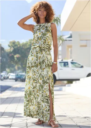 Sleeveless Floral Maxi Dres - Green Multi