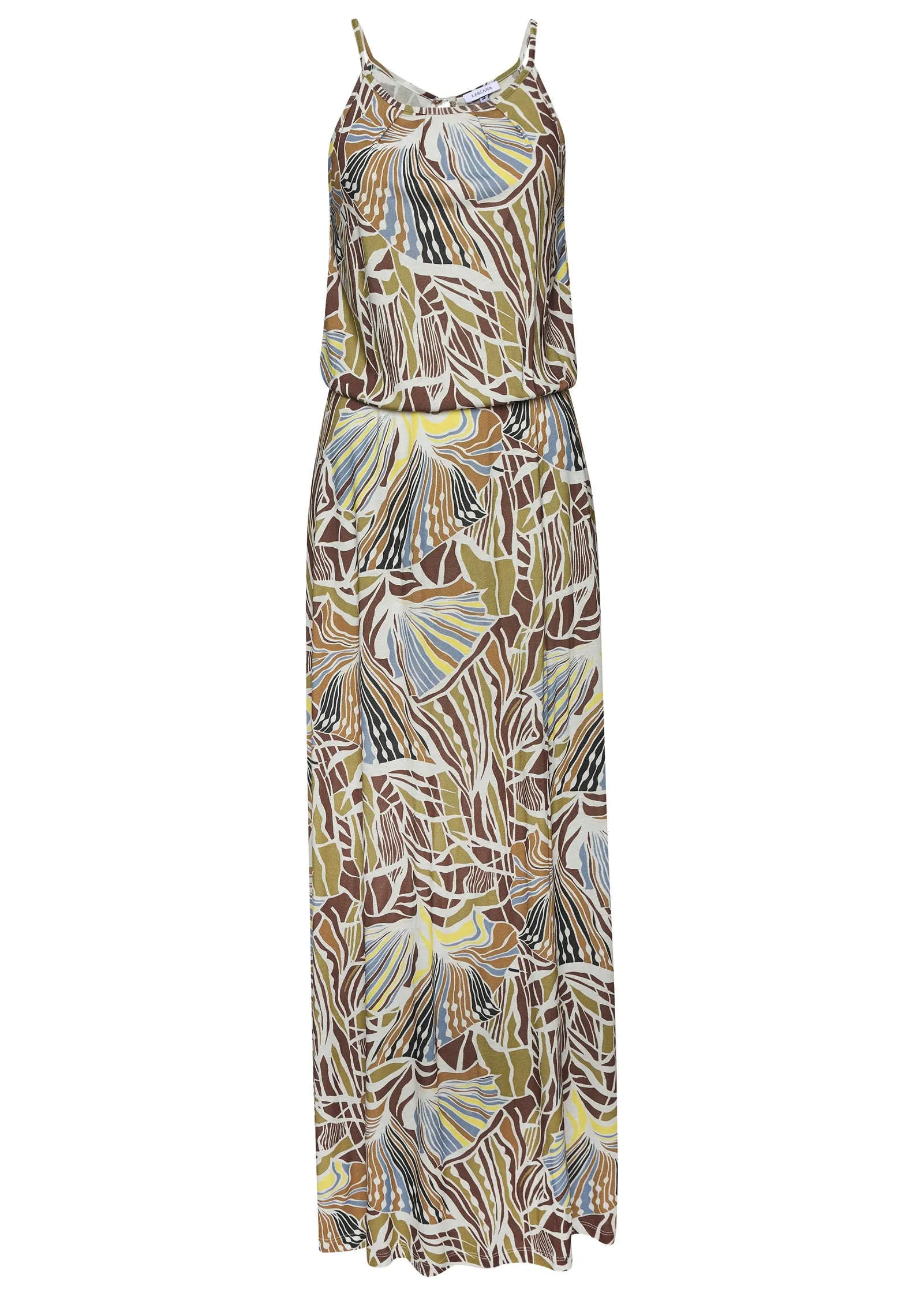 Sleeveless Printed Maxi - Khaki Multi