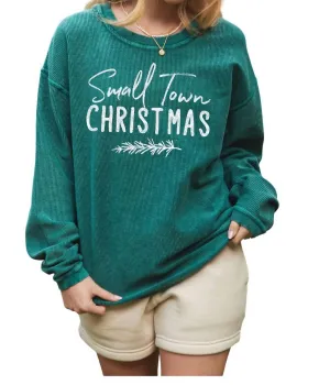Small Town Christmas Thermal Vintage Pullover In Green