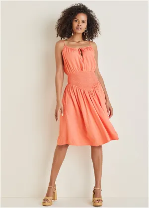 Smocked Midi Dress - Burnt Coral
