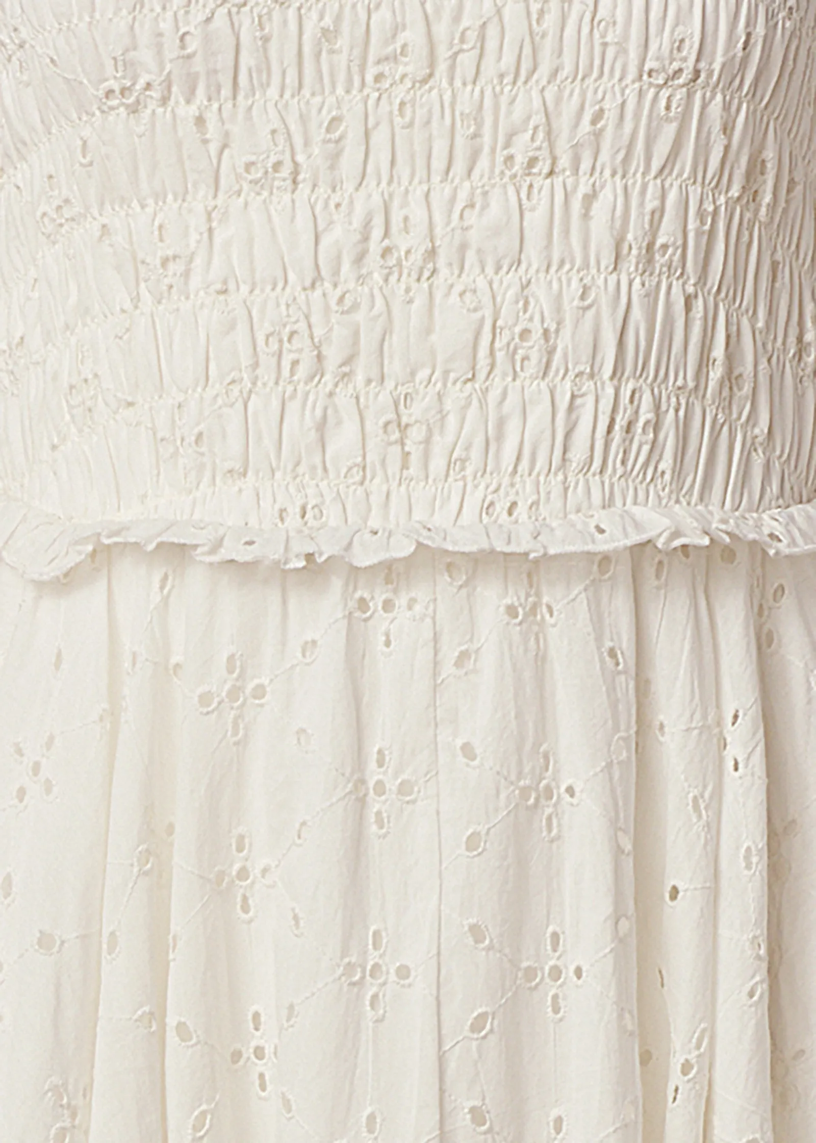 Smocked Top Eyelet Dress  - Off White