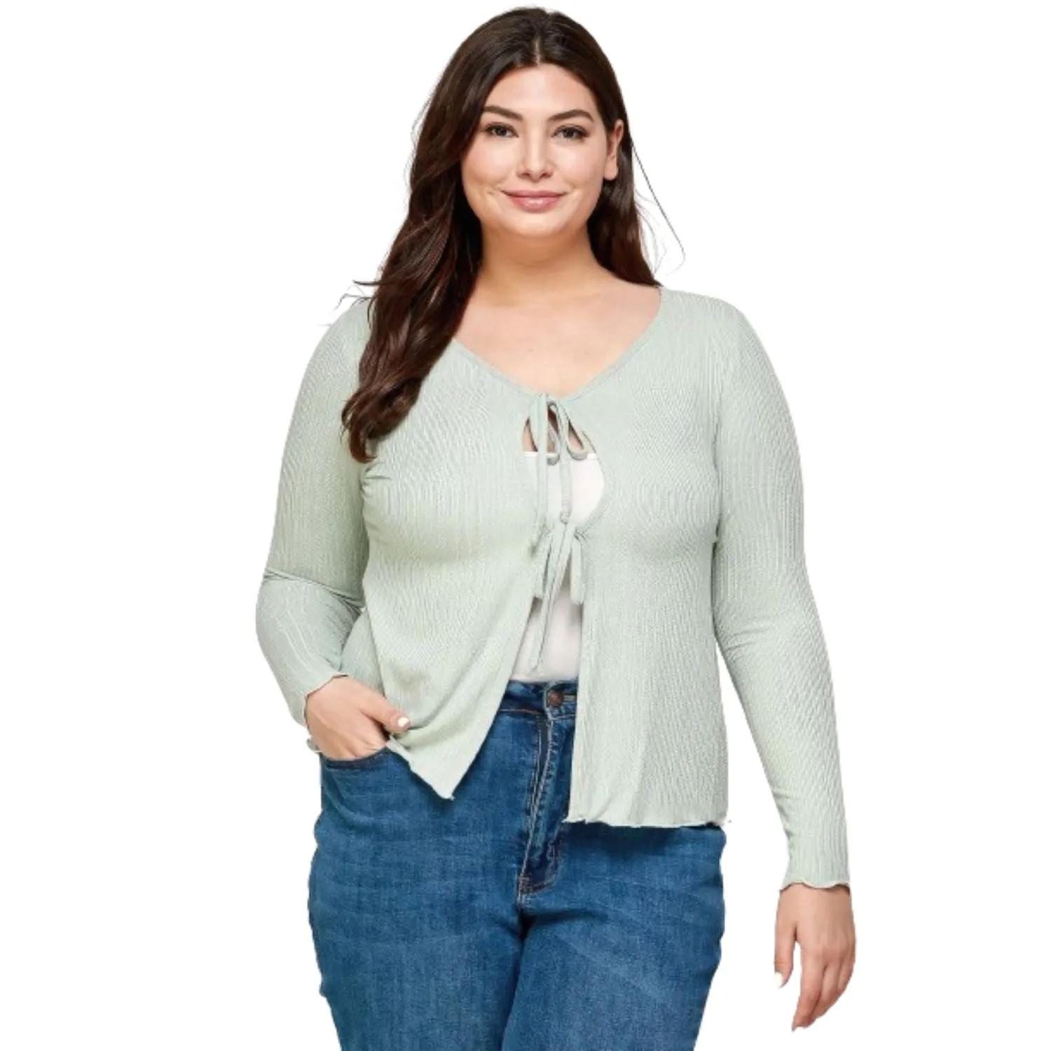 Solid Ribbed Pointelle Cardigan