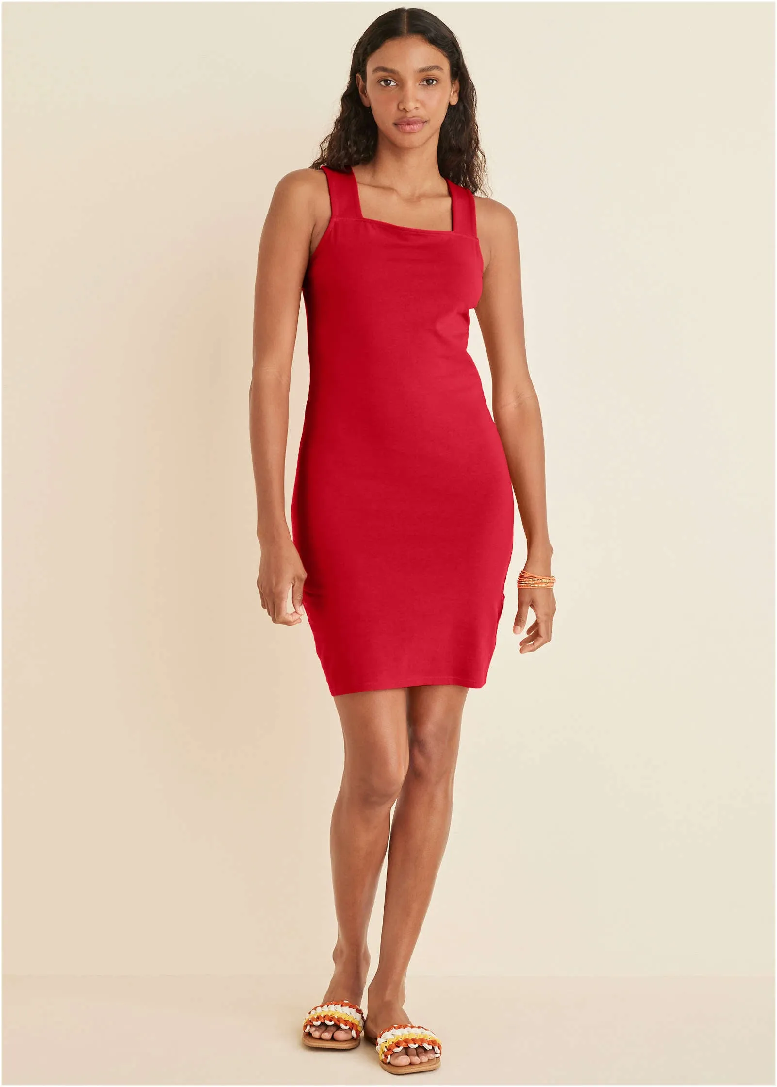 Square Neck Tank Dress - Red