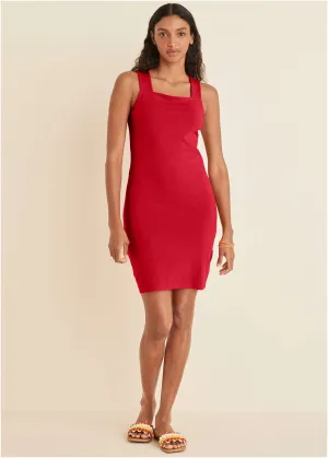 Square Neck Tank Dress - Red
