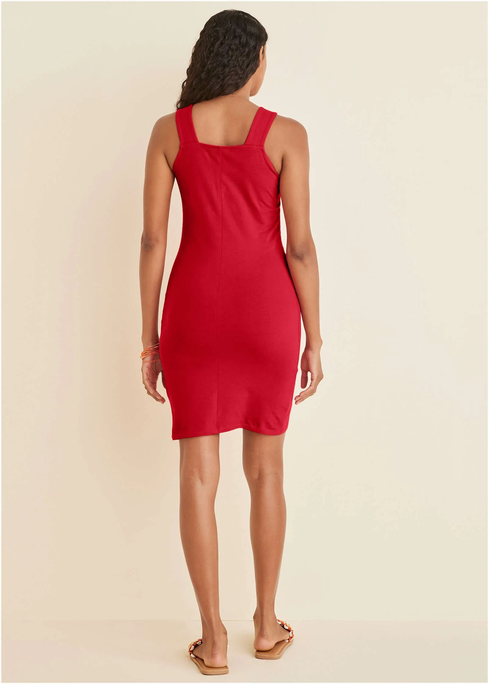 Square Neck Tank Dress - Red
