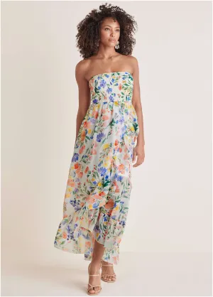Strapless Ruffle Maxi - Field Of Flowers