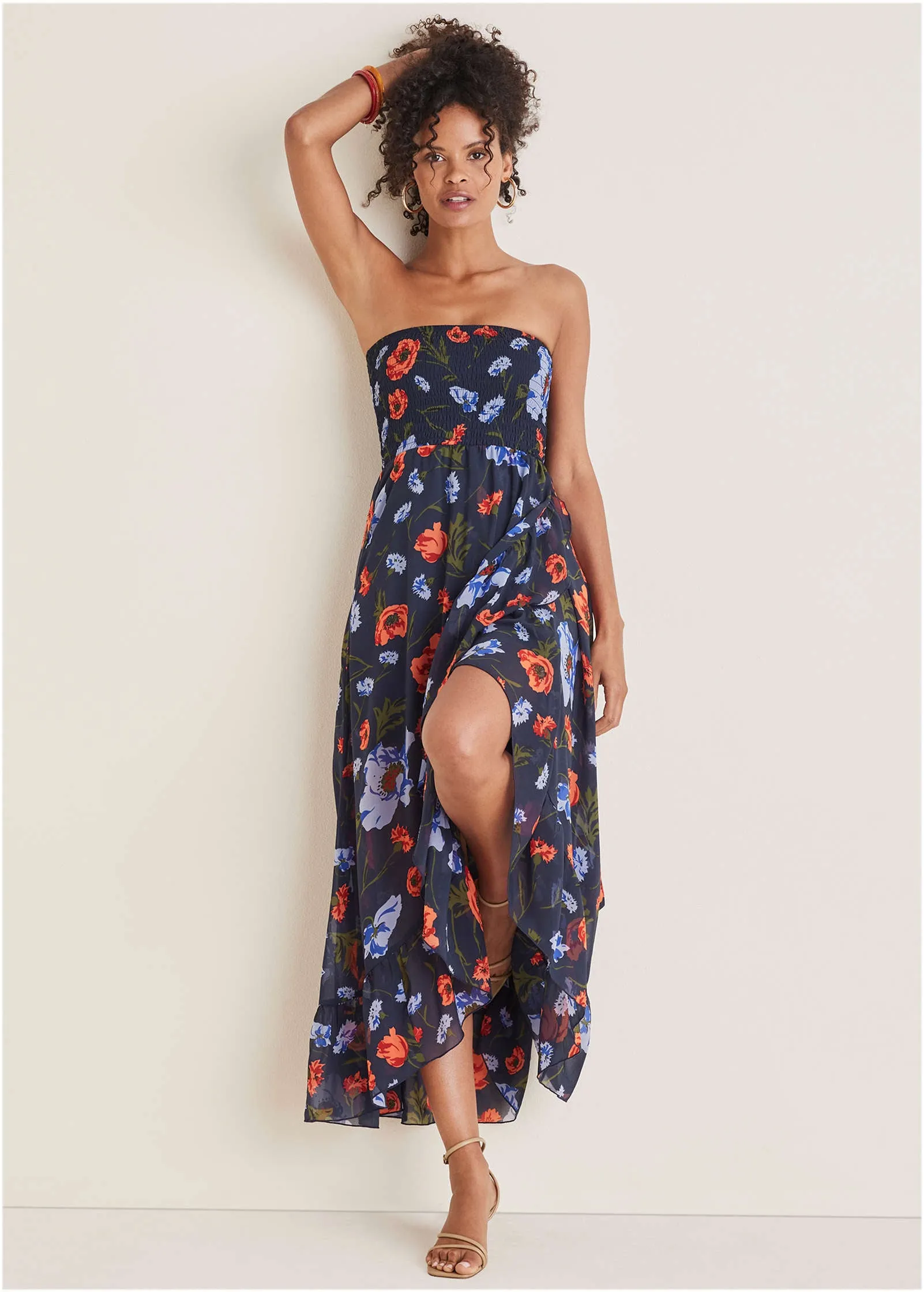 Strapless Ruffle Maxi - Forest Floral Iris