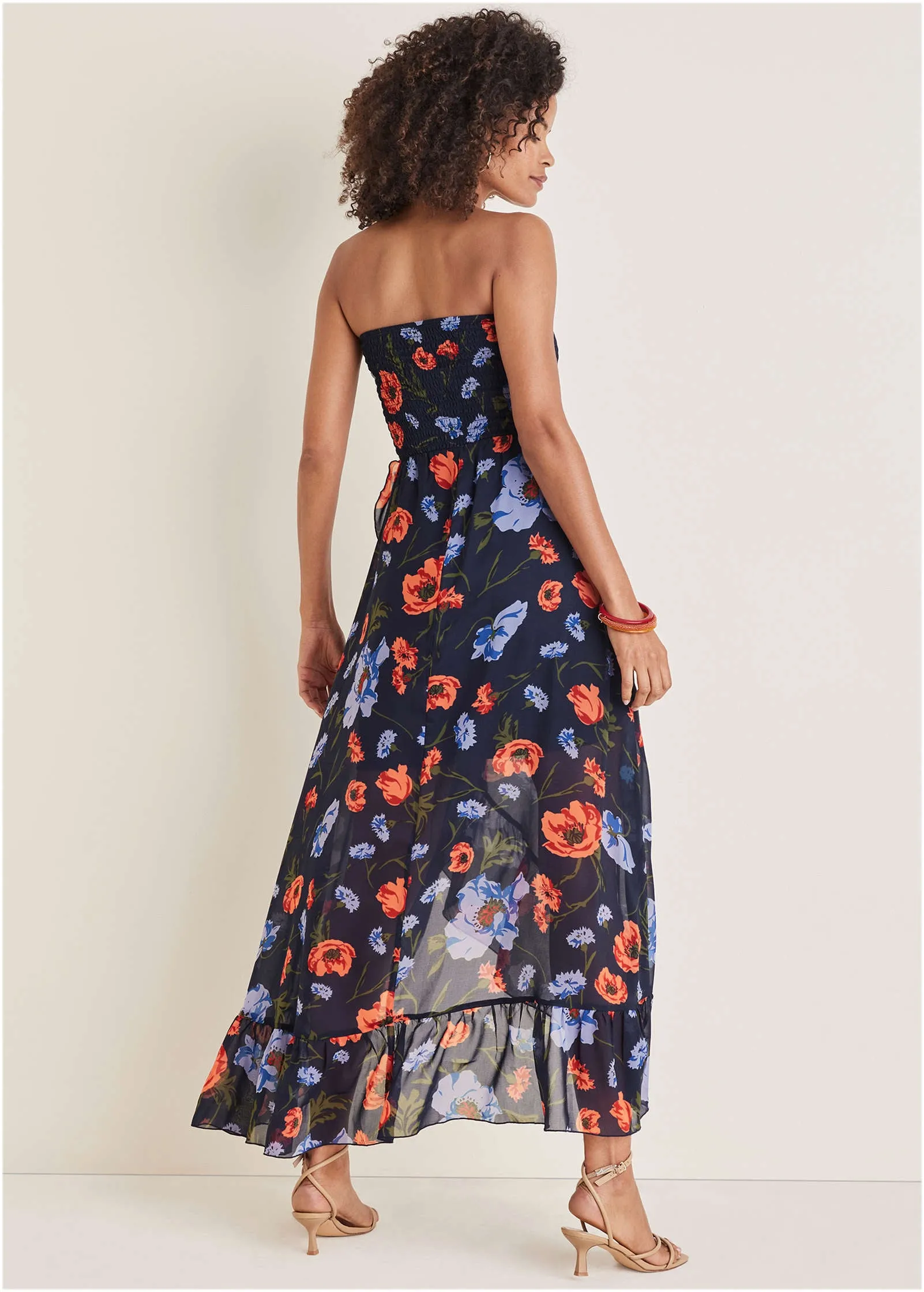 Strapless Ruffle Maxi - Forest Floral Iris