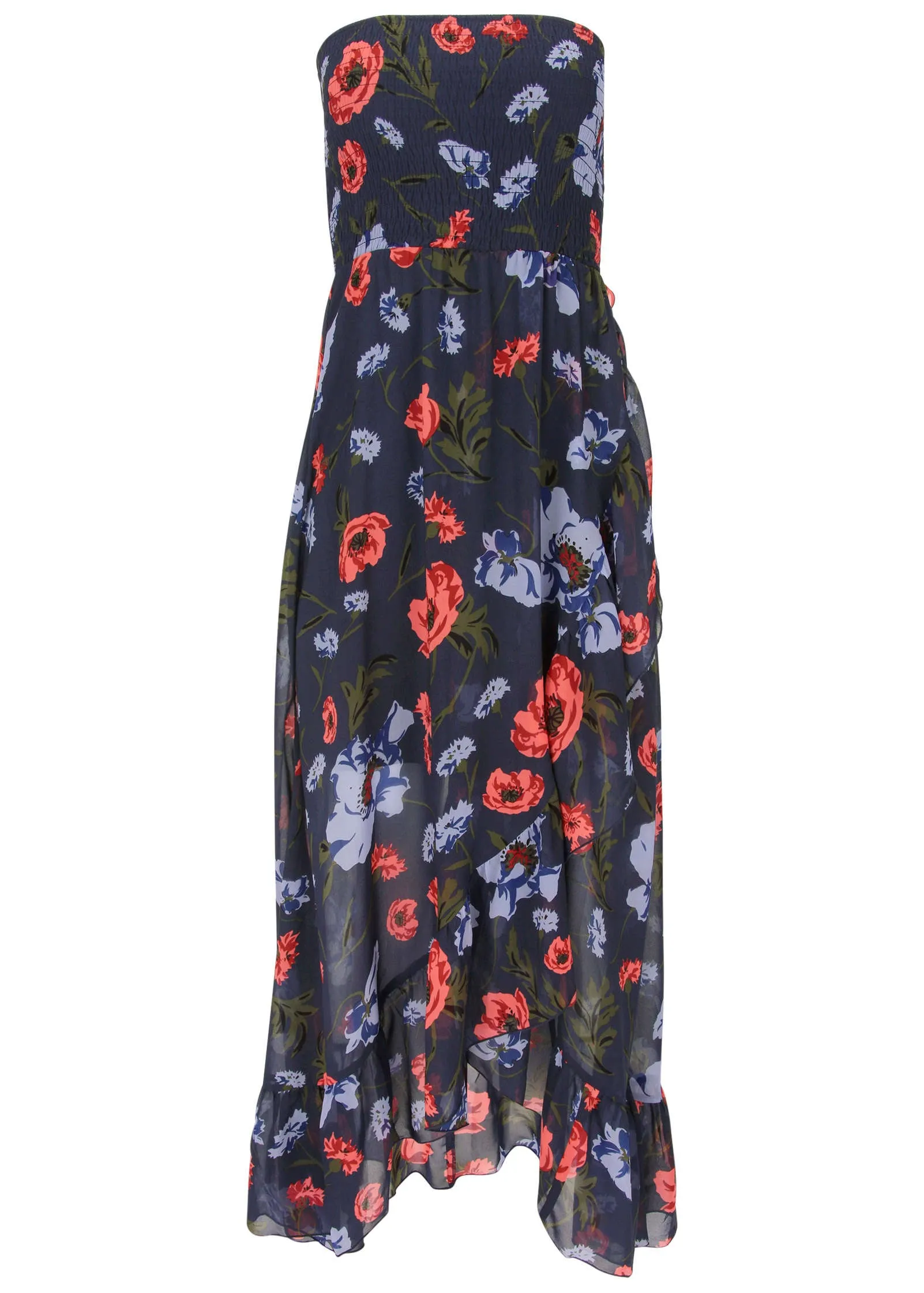 Strapless Ruffle Maxi - Forest Floral Iris