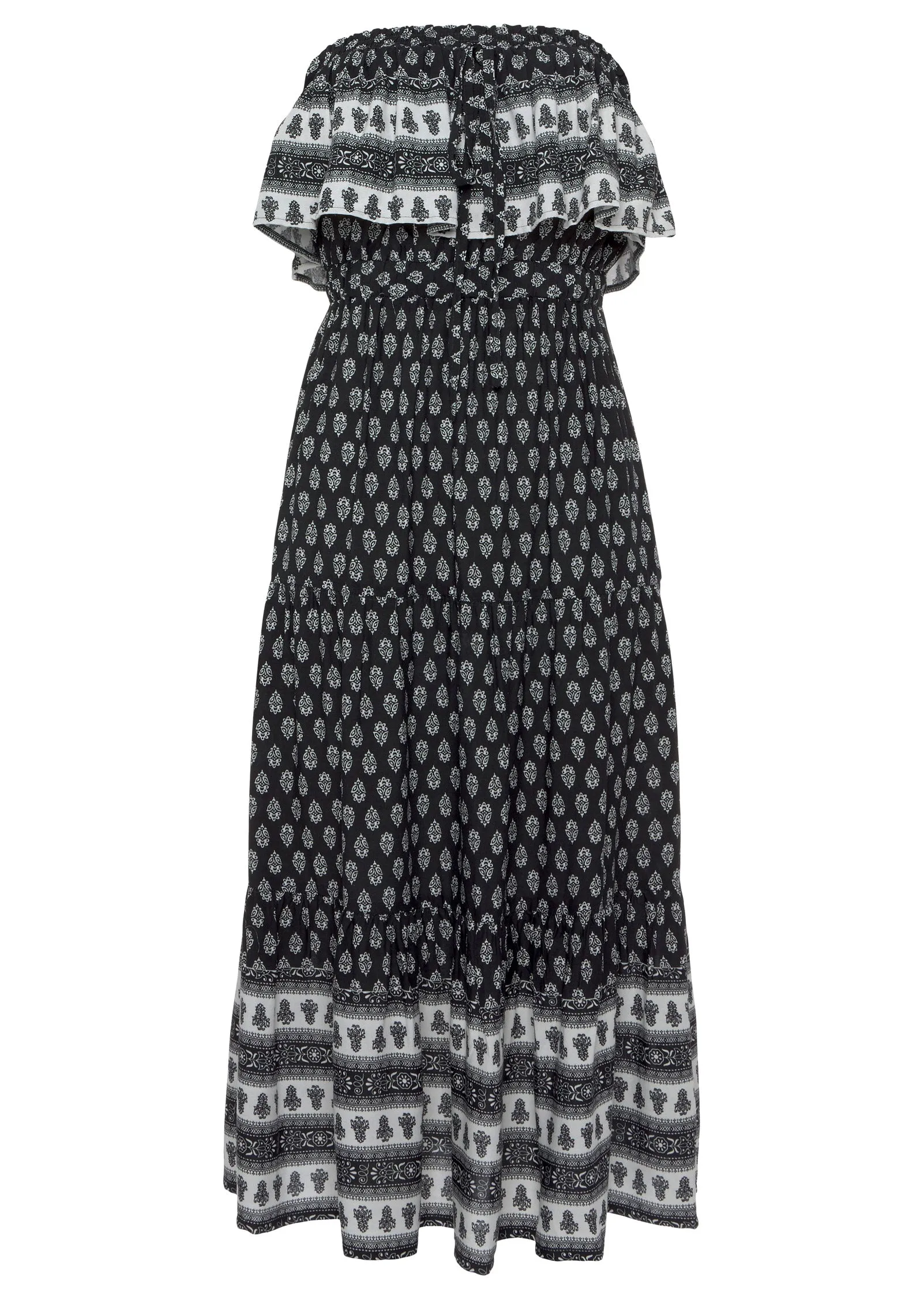 Strapless Ruffle Midi Dress - Black & White