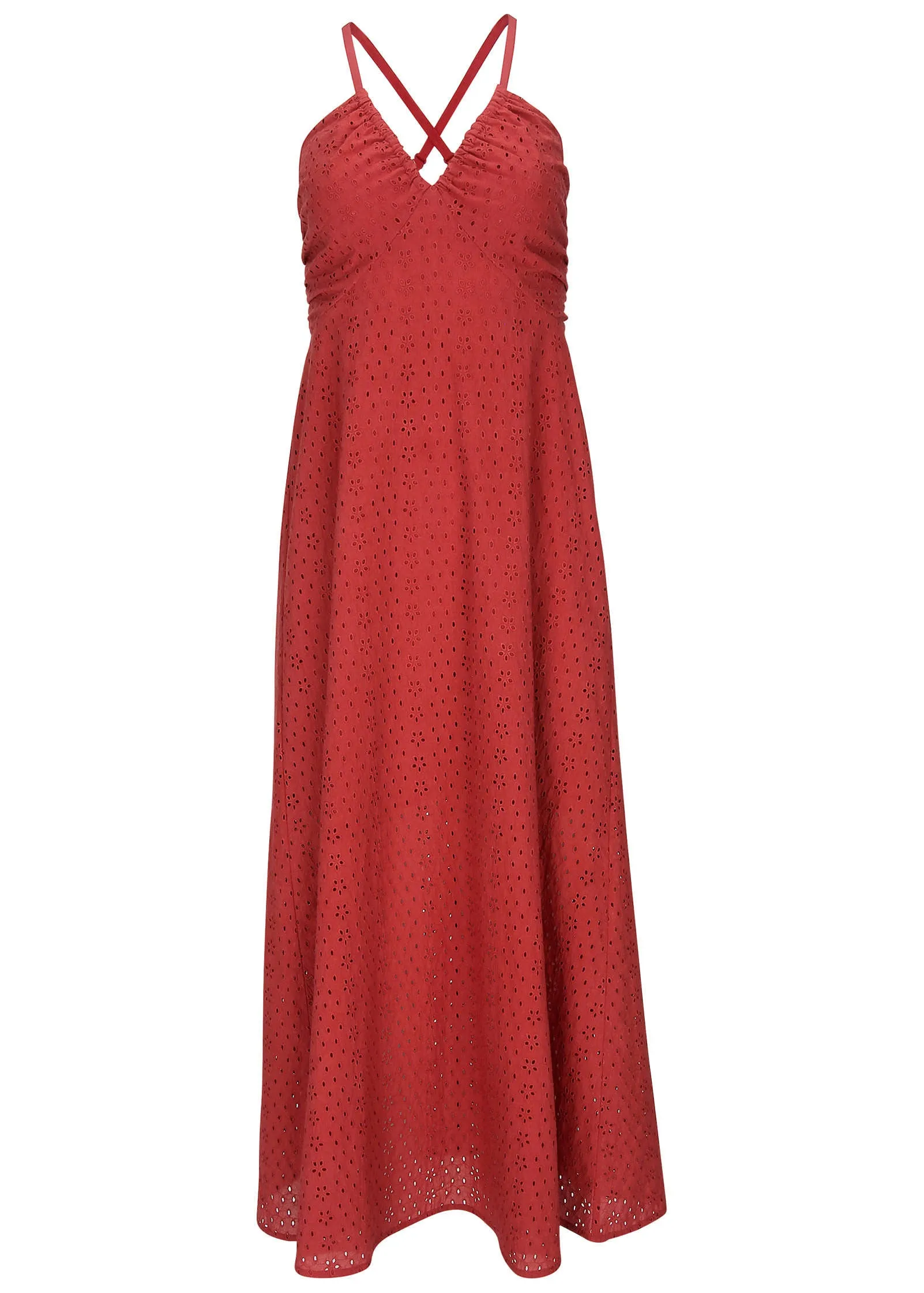 Strappy Back Eyelet Maxi - Rococco Red
