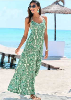 Strappy Back Printed Maxi - Green & Off White