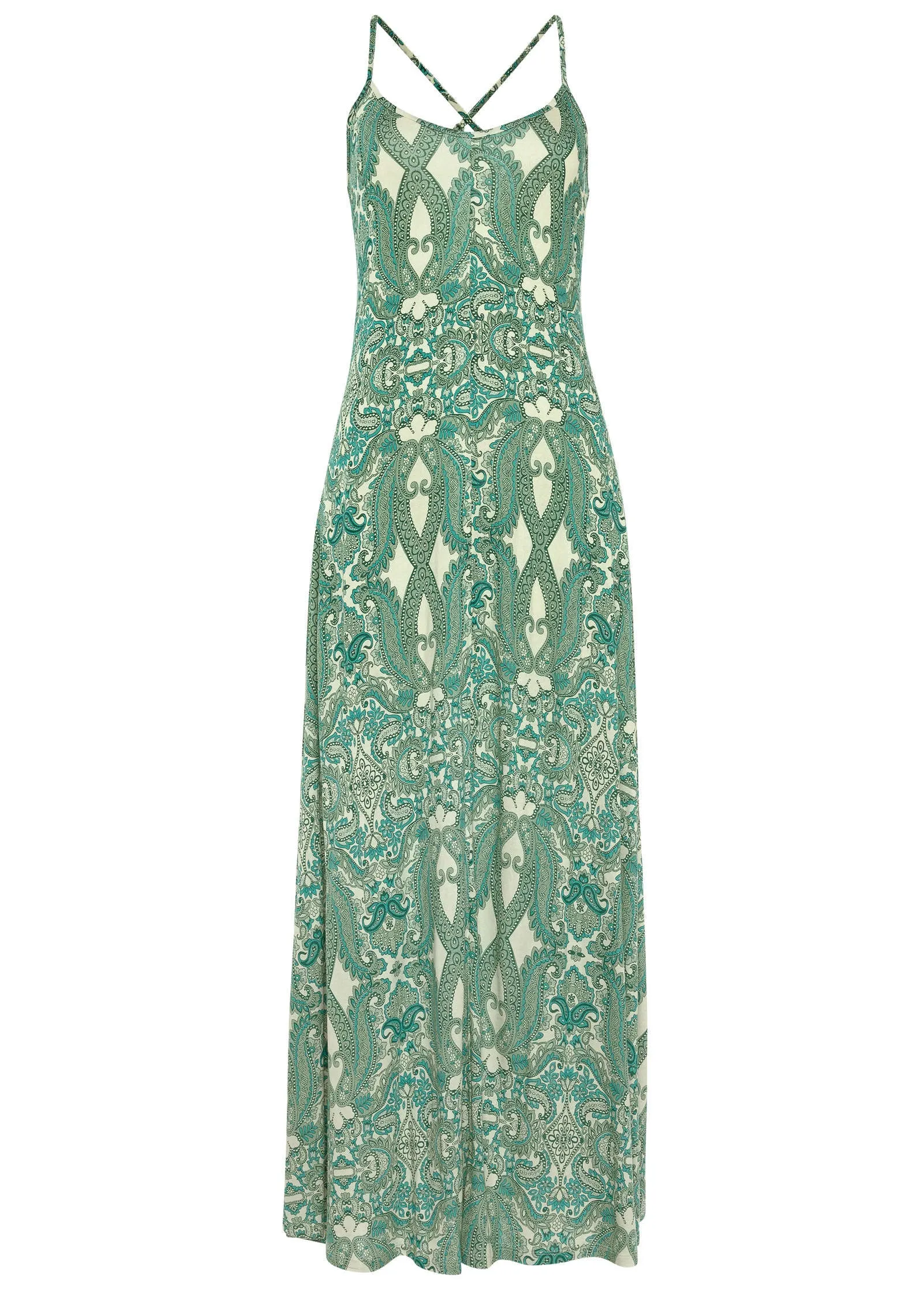 Strappy Back Printed Maxi - Green & Off White