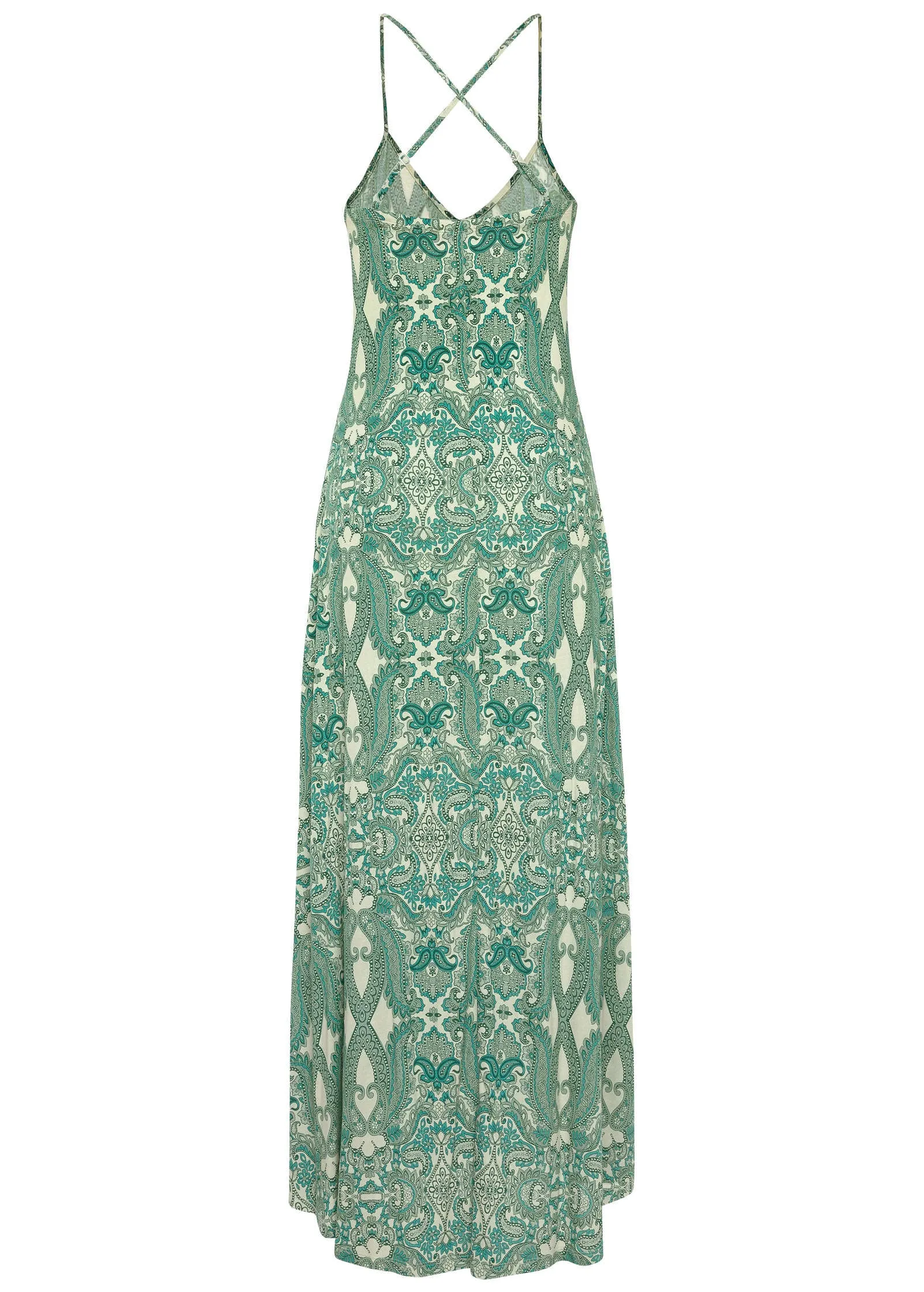 Strappy Back Printed Maxi - Green & Off White
