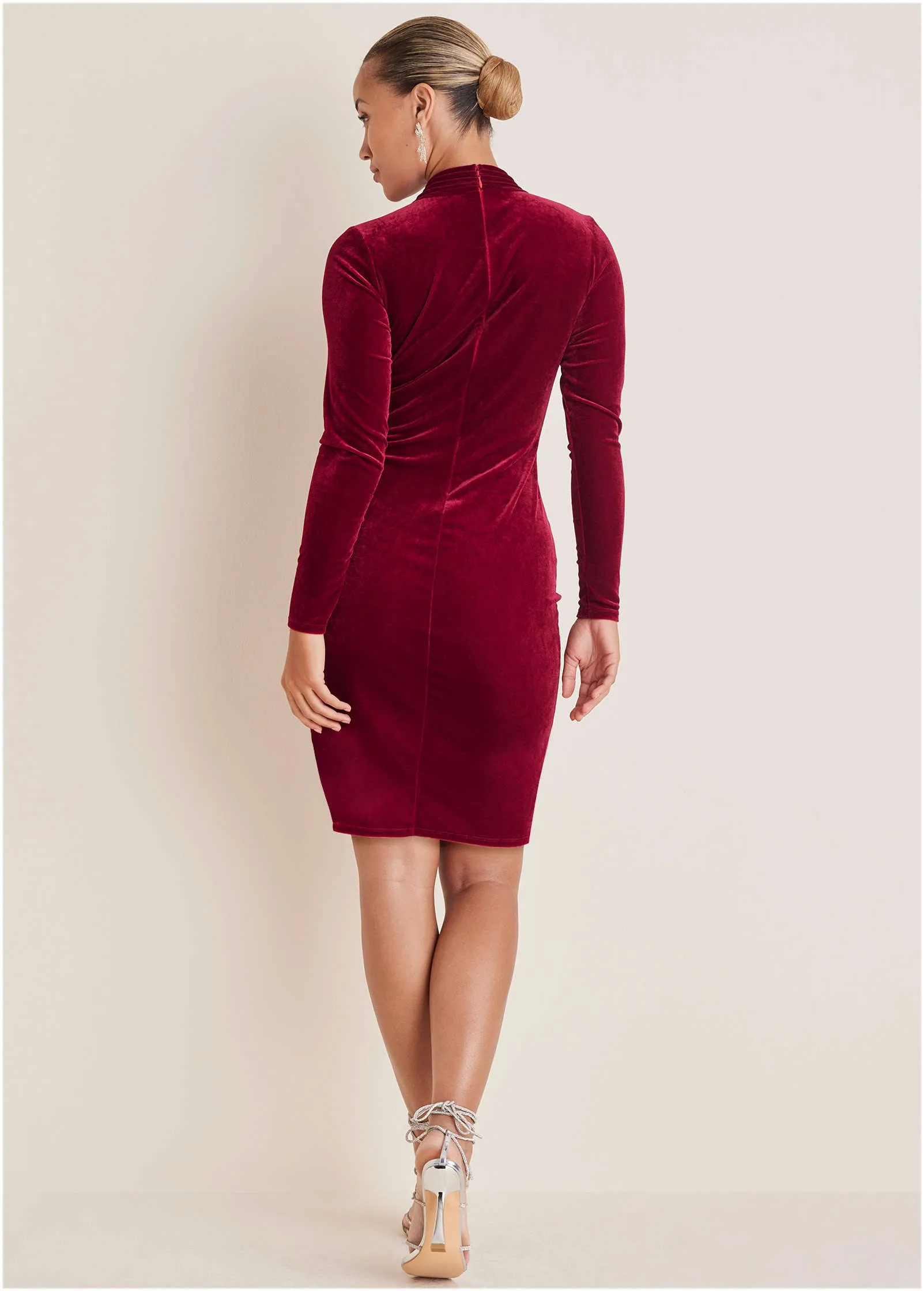 Stretch Velvet Cutout Dress - Haute Red