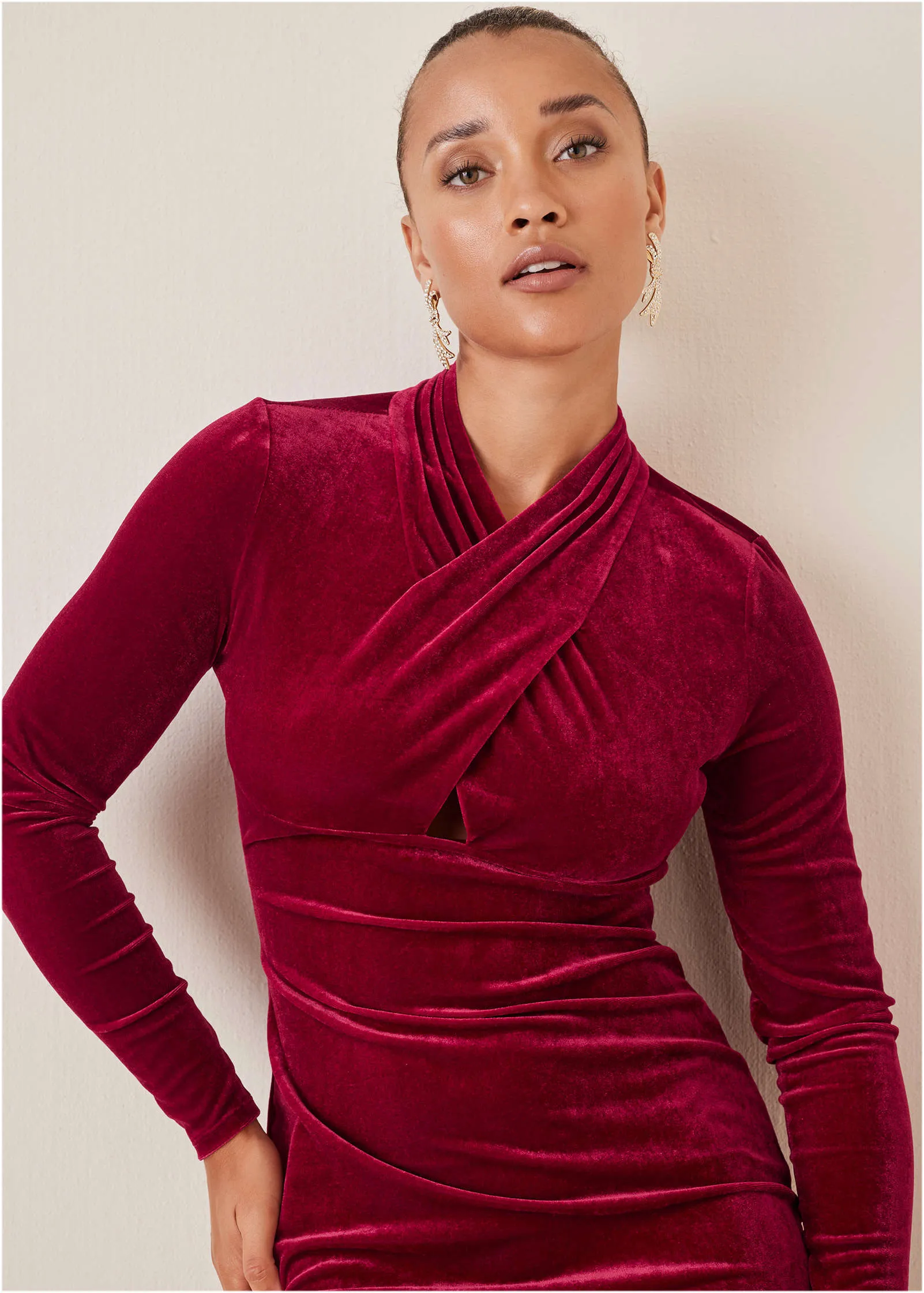 Stretch Velvet Cutout Dress - Haute Red