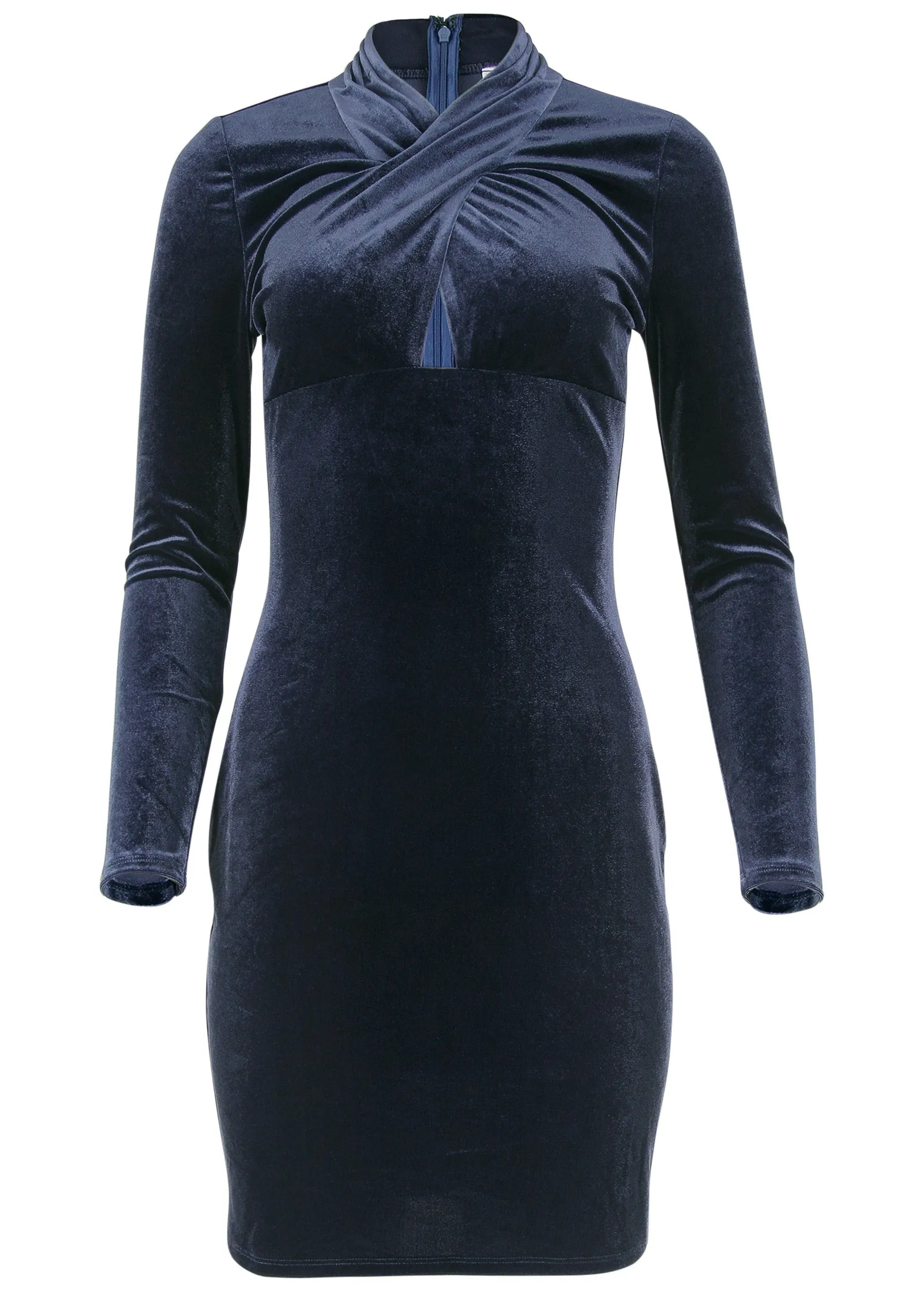 Stretch Velvet Cutout Dress - Navy