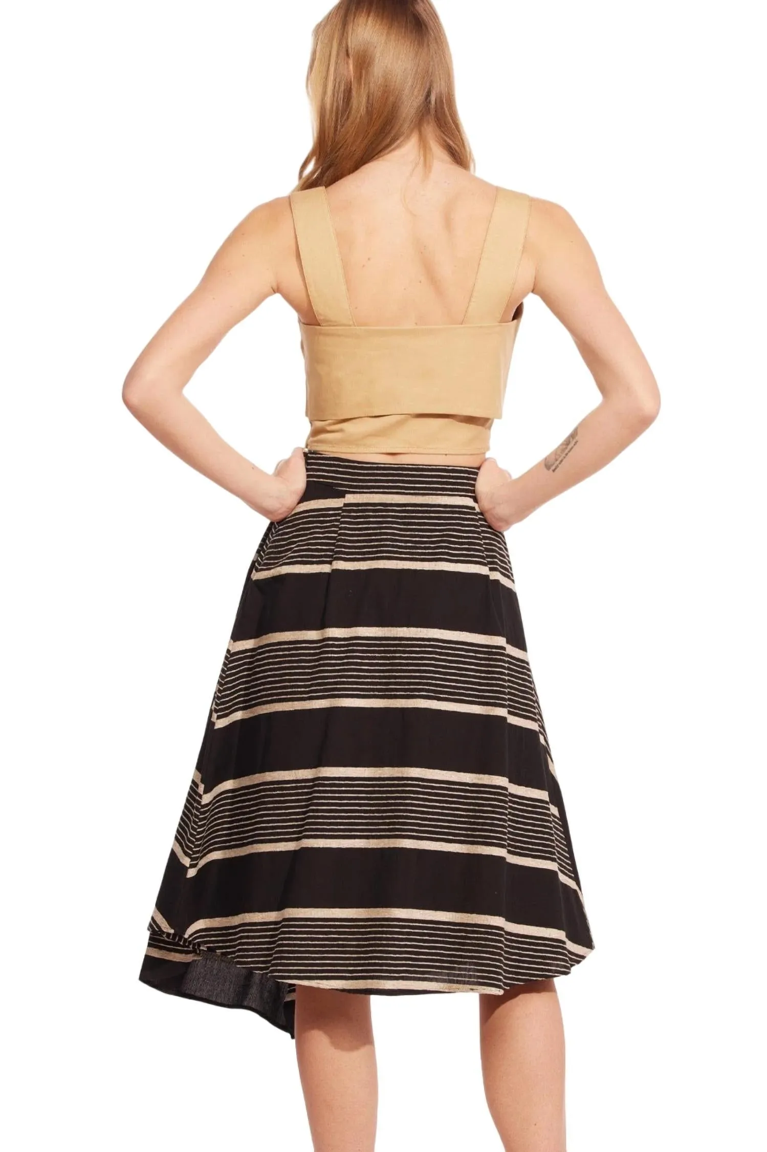 Stripe Midi Skirt In Black/taupe