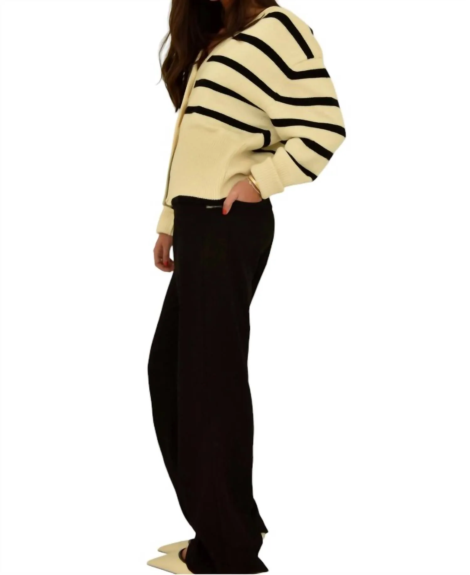 Striped Button Down Cardigan Sweater In Cream