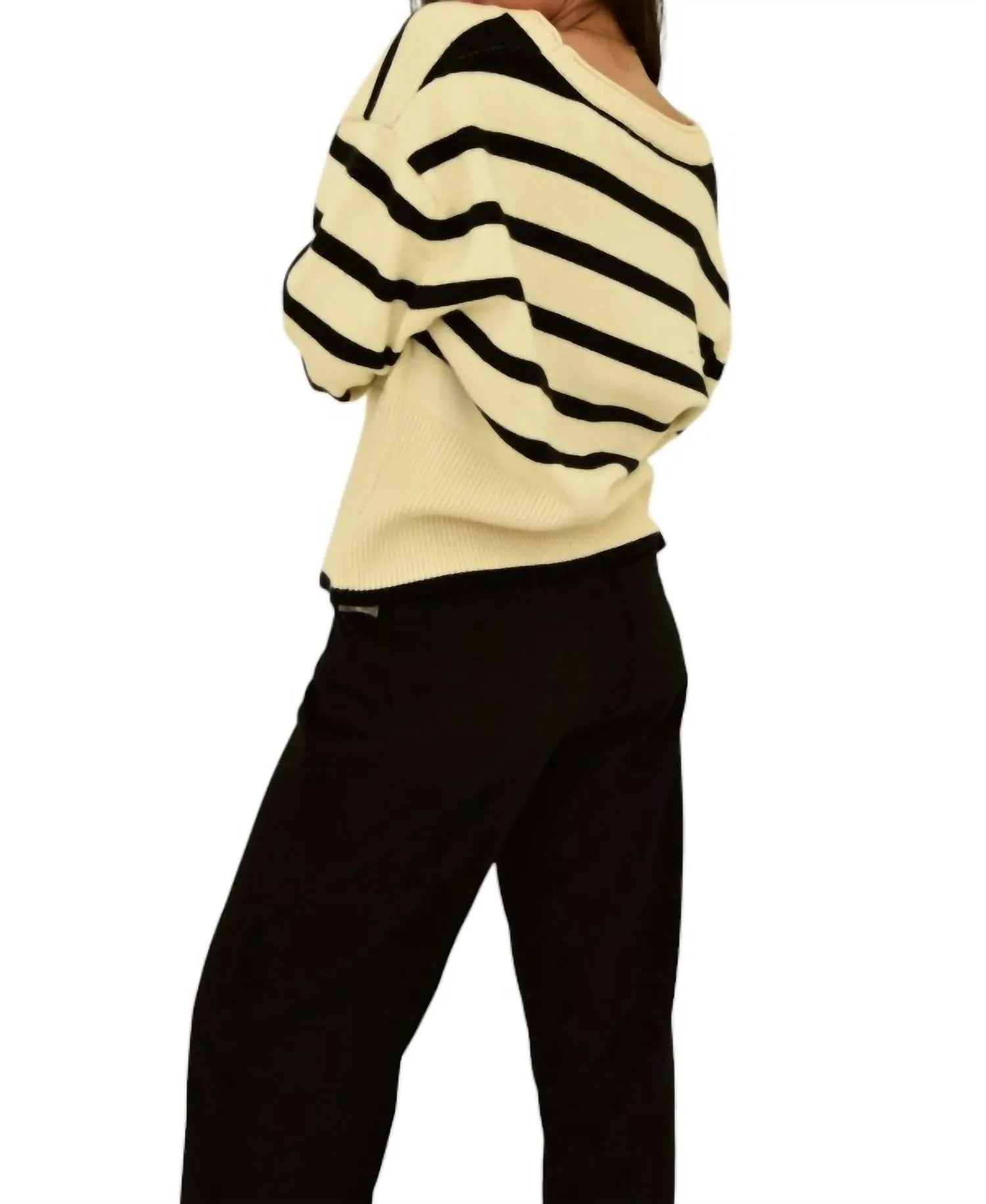 Striped Button Down Cardigan Sweater In Cream