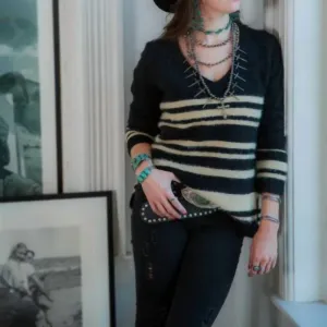 Striped Pullover Sweater In Black/ Neutral