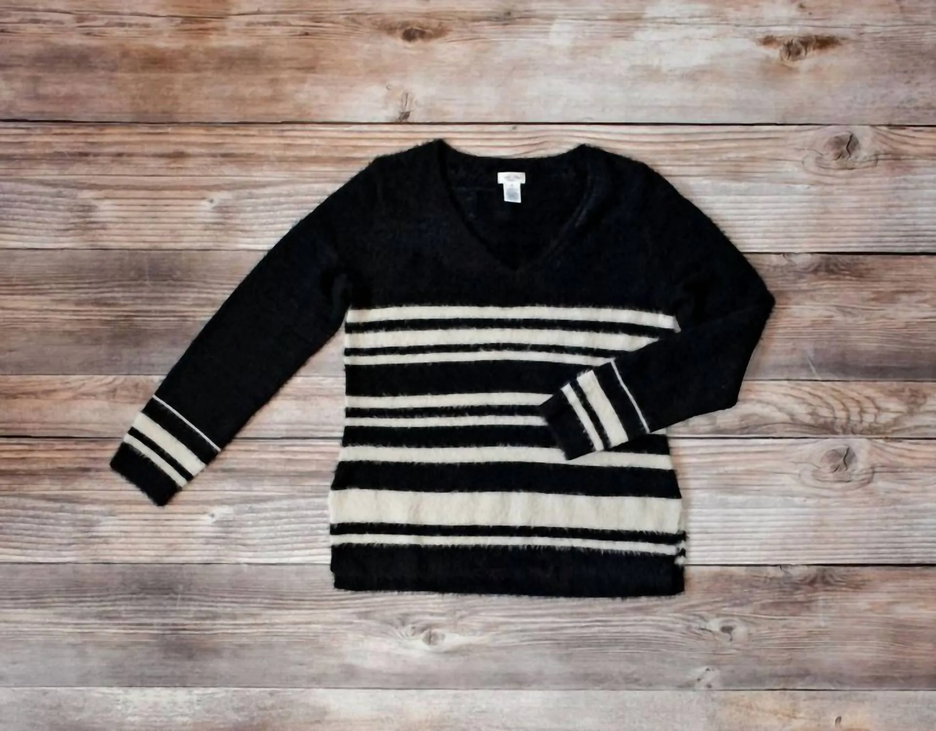 Striped Pullover Sweater In Black/ Neutral