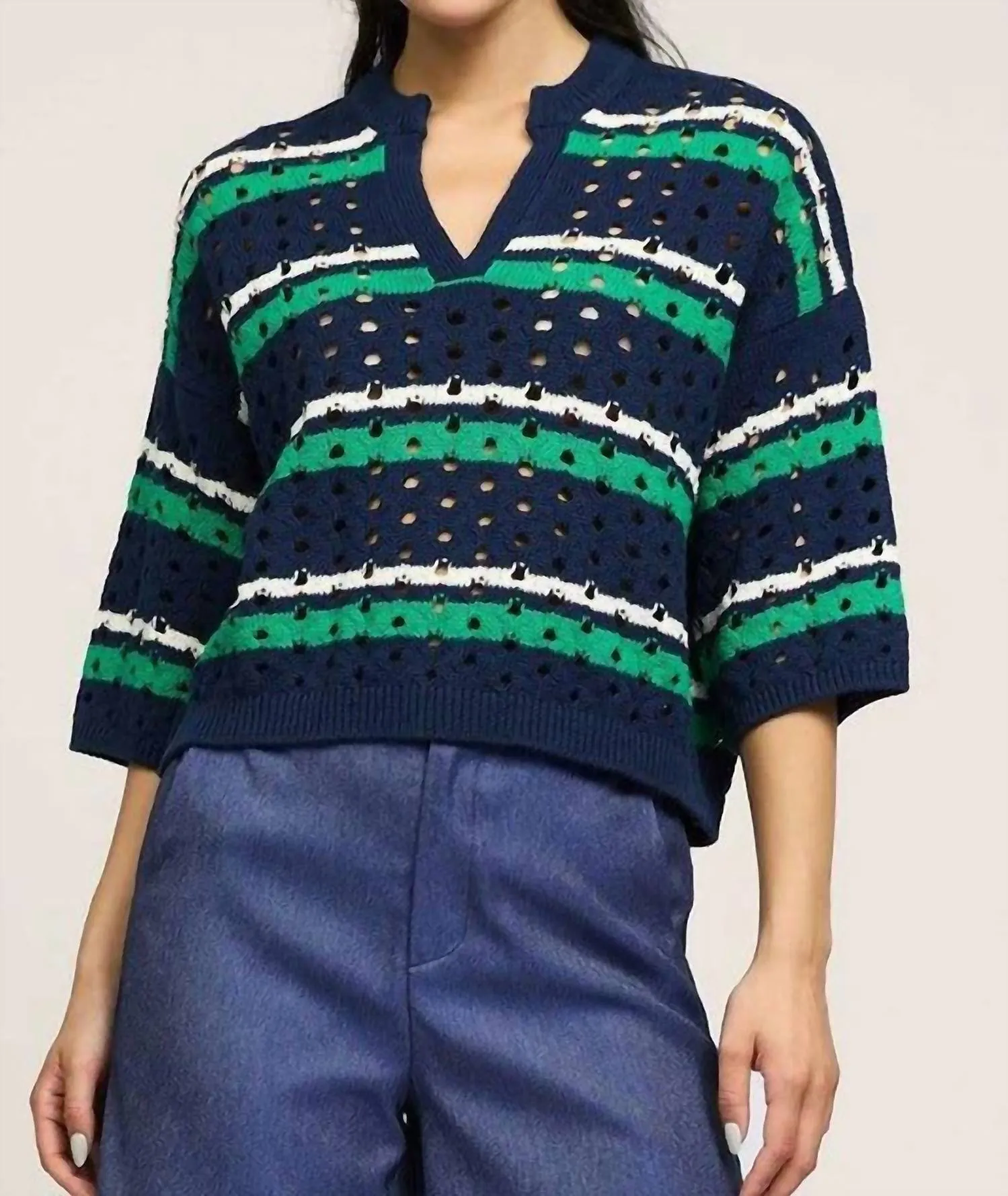 Striped Sweater In Navy Blue