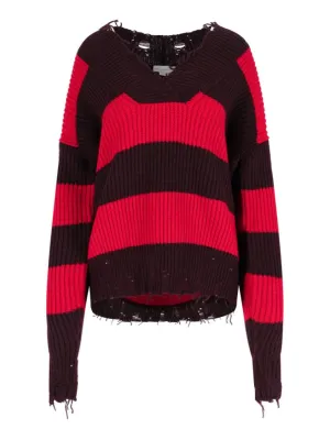 Striped Wool Sweater  Red