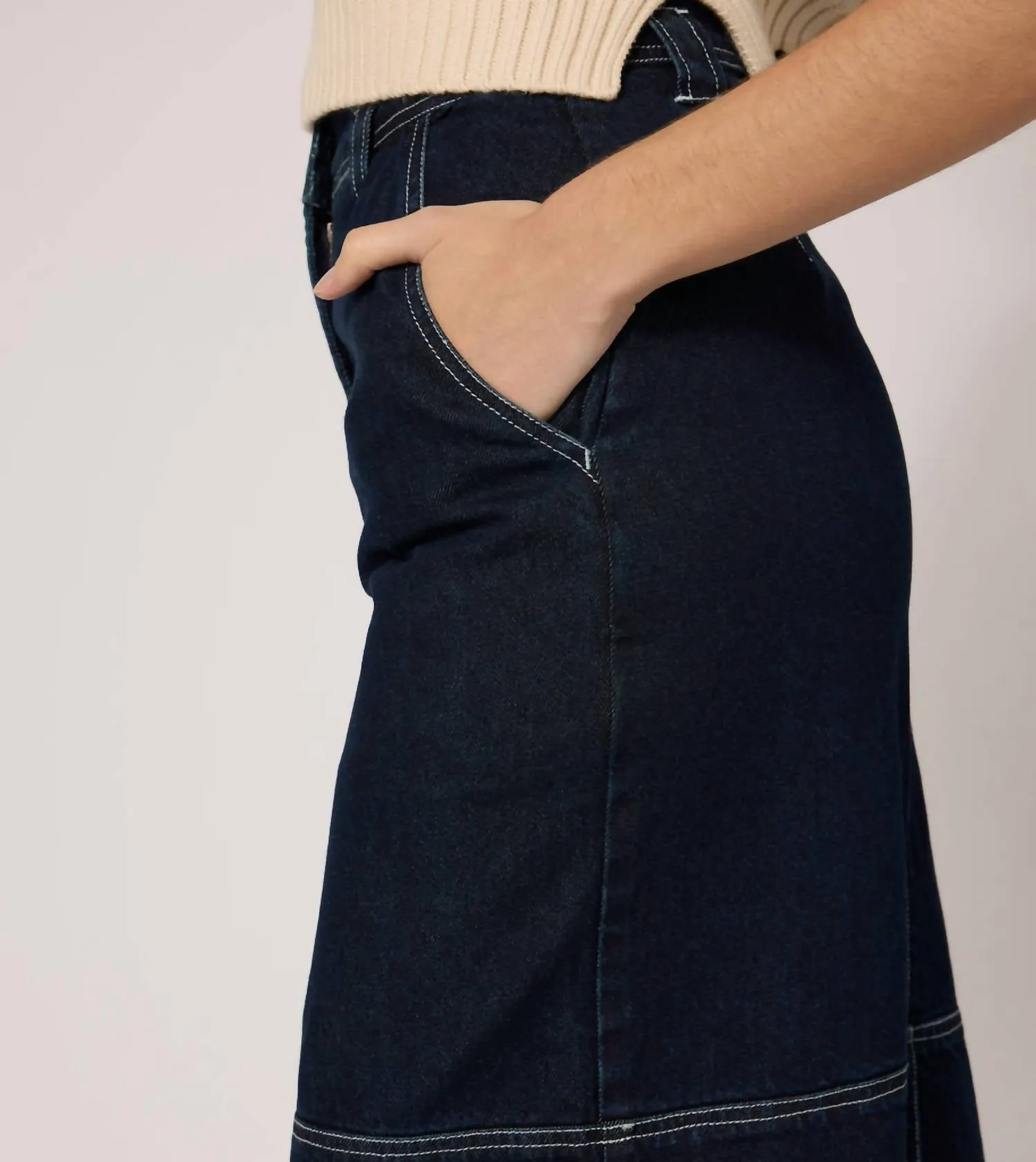 Sue Midi Skirt In Dark Denim