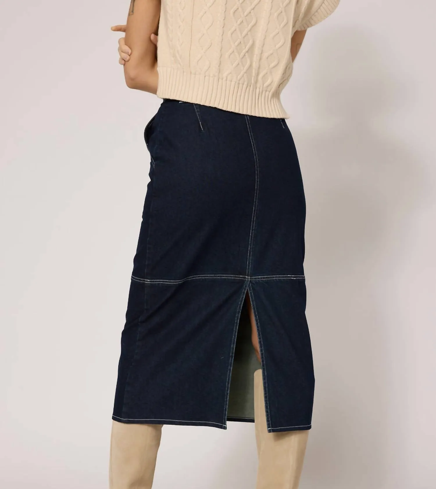 Sue Midi Skirt In Dark Denim