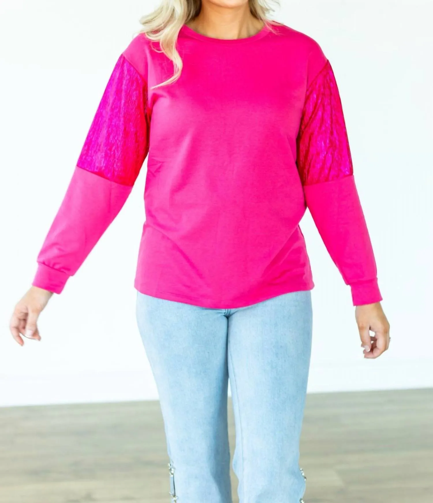 Sweater Blouse In Hot Pink