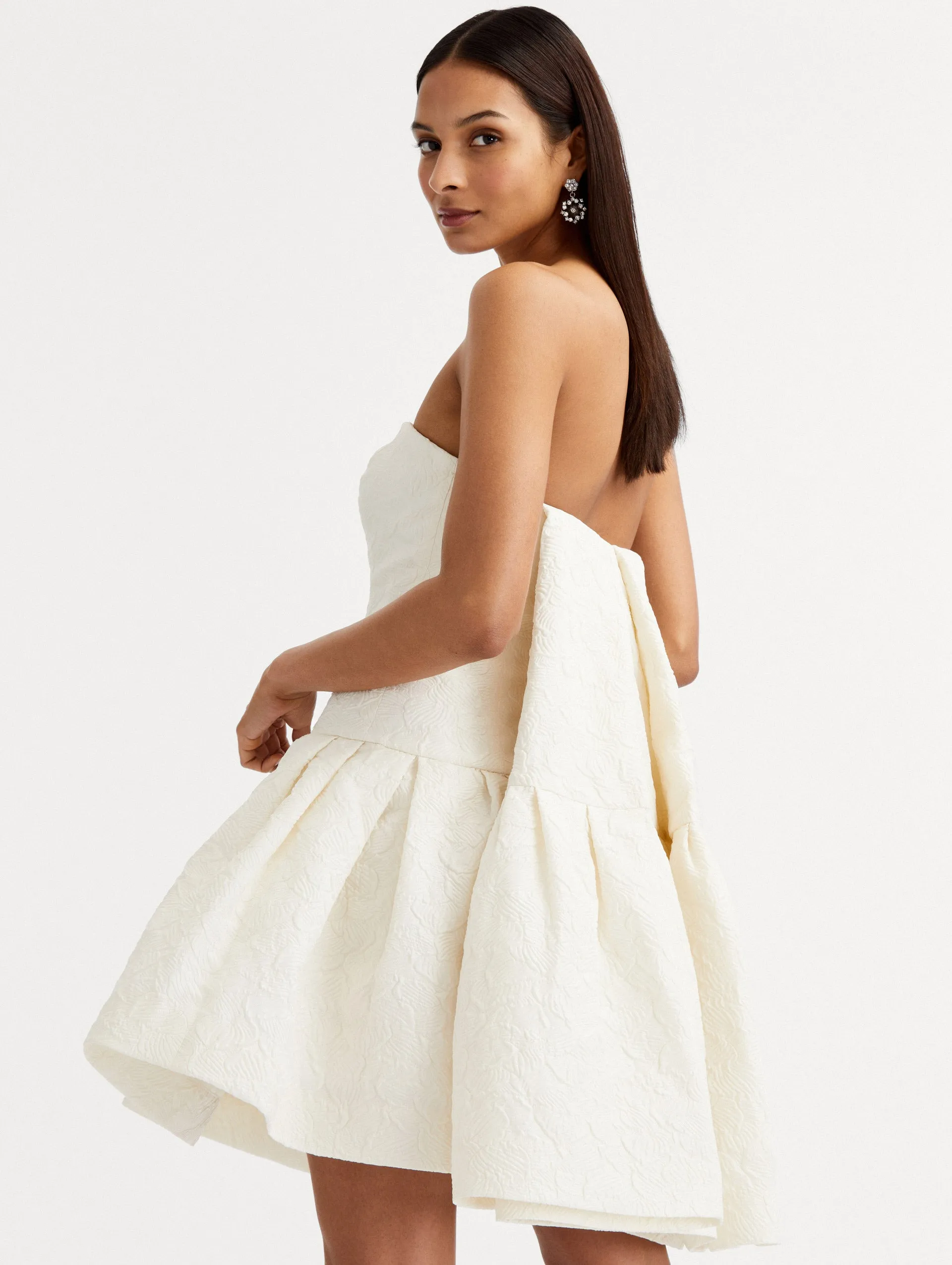 Textured Floral Cloqu Cape-Back Dress
