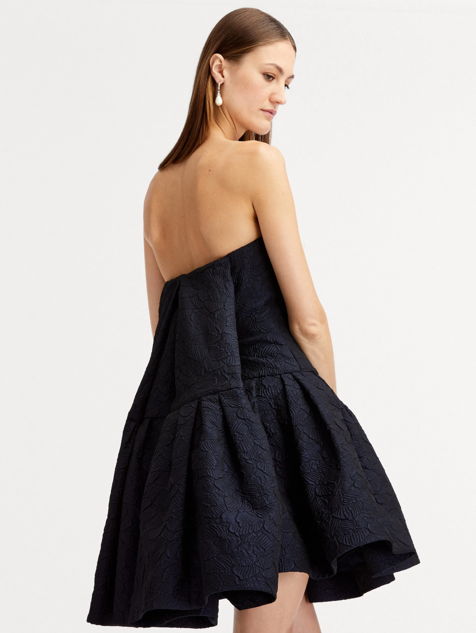 Textured Floral Cloqu Cape-Back Dress