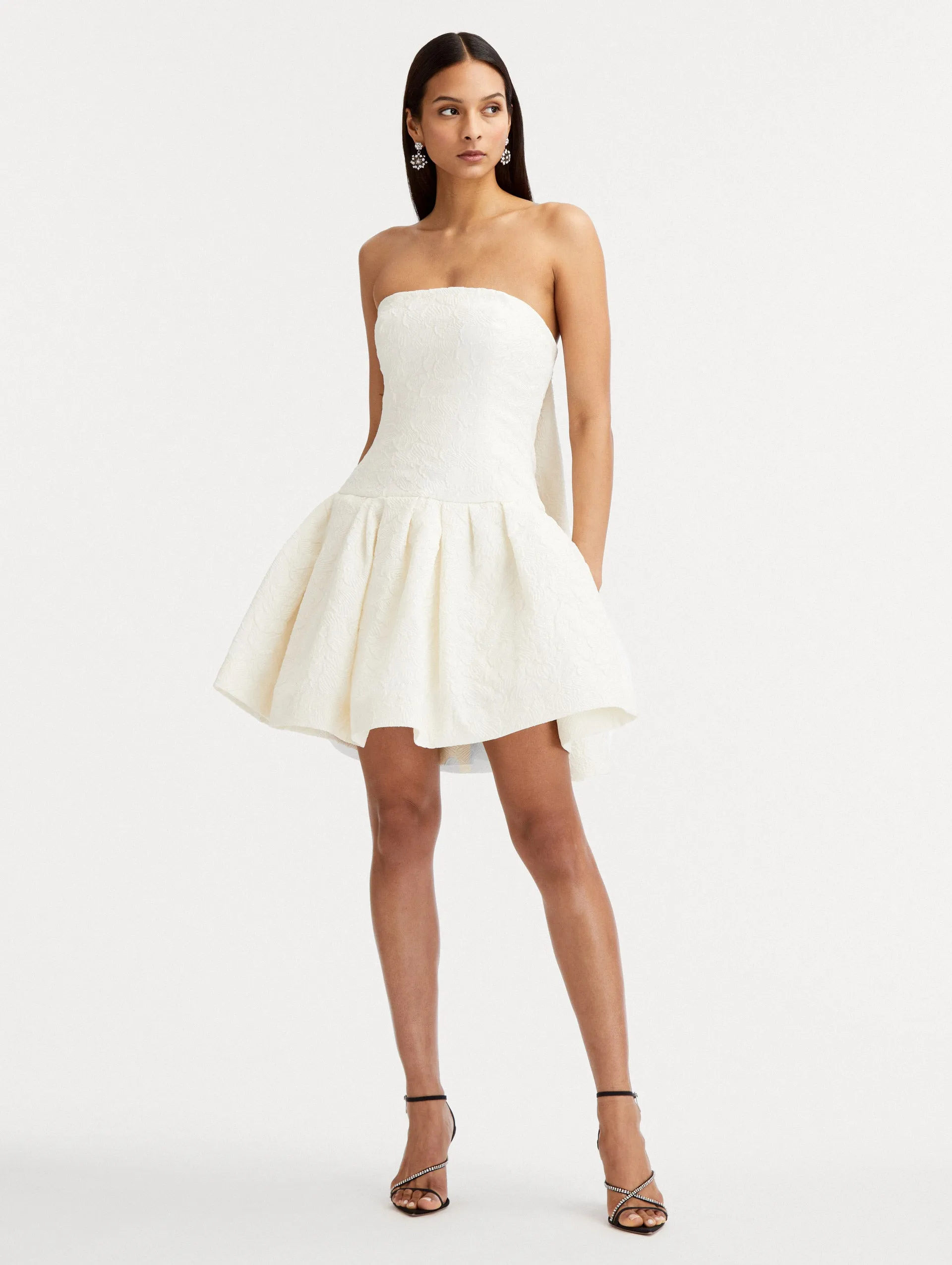 Textured Floral Cloqu Cape-Back Dress