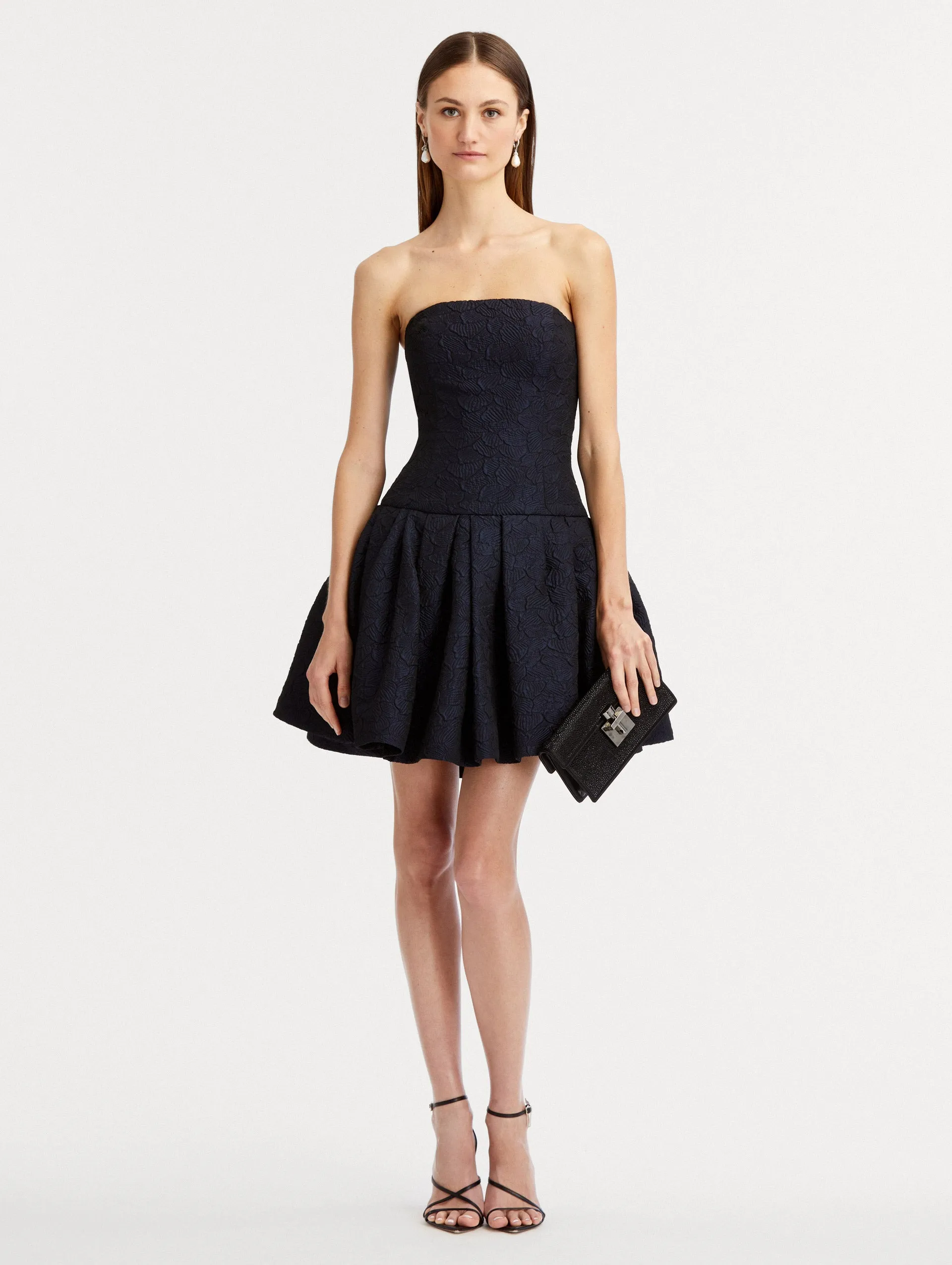 Textured Floral Cloqu Cape-Back Dress