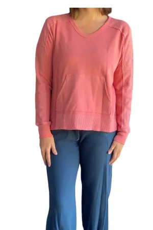 Thermal Terry Pocket Sweatshirt In Dusty Coral