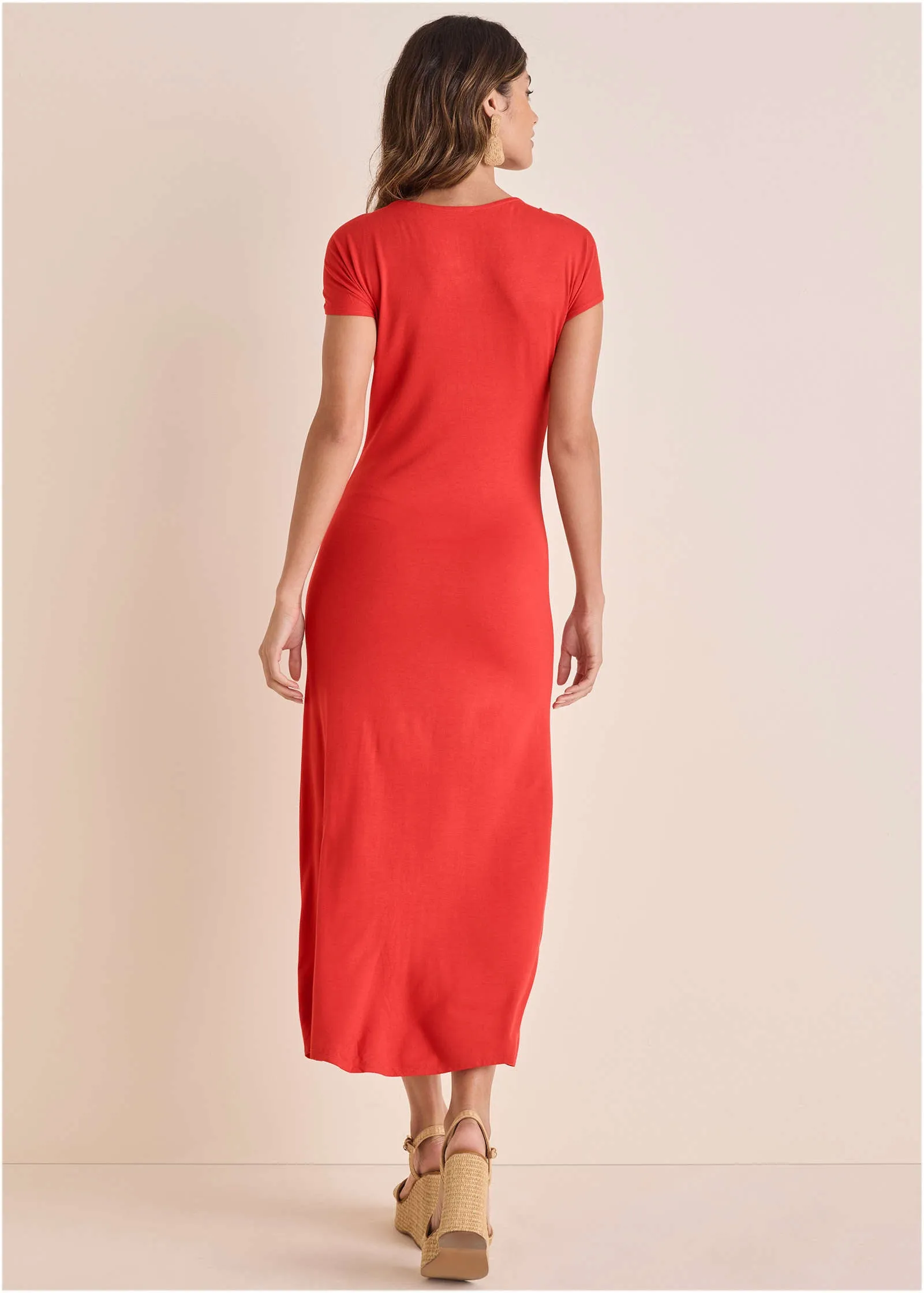 Tie Detail Maxi Dress - Rococco Red