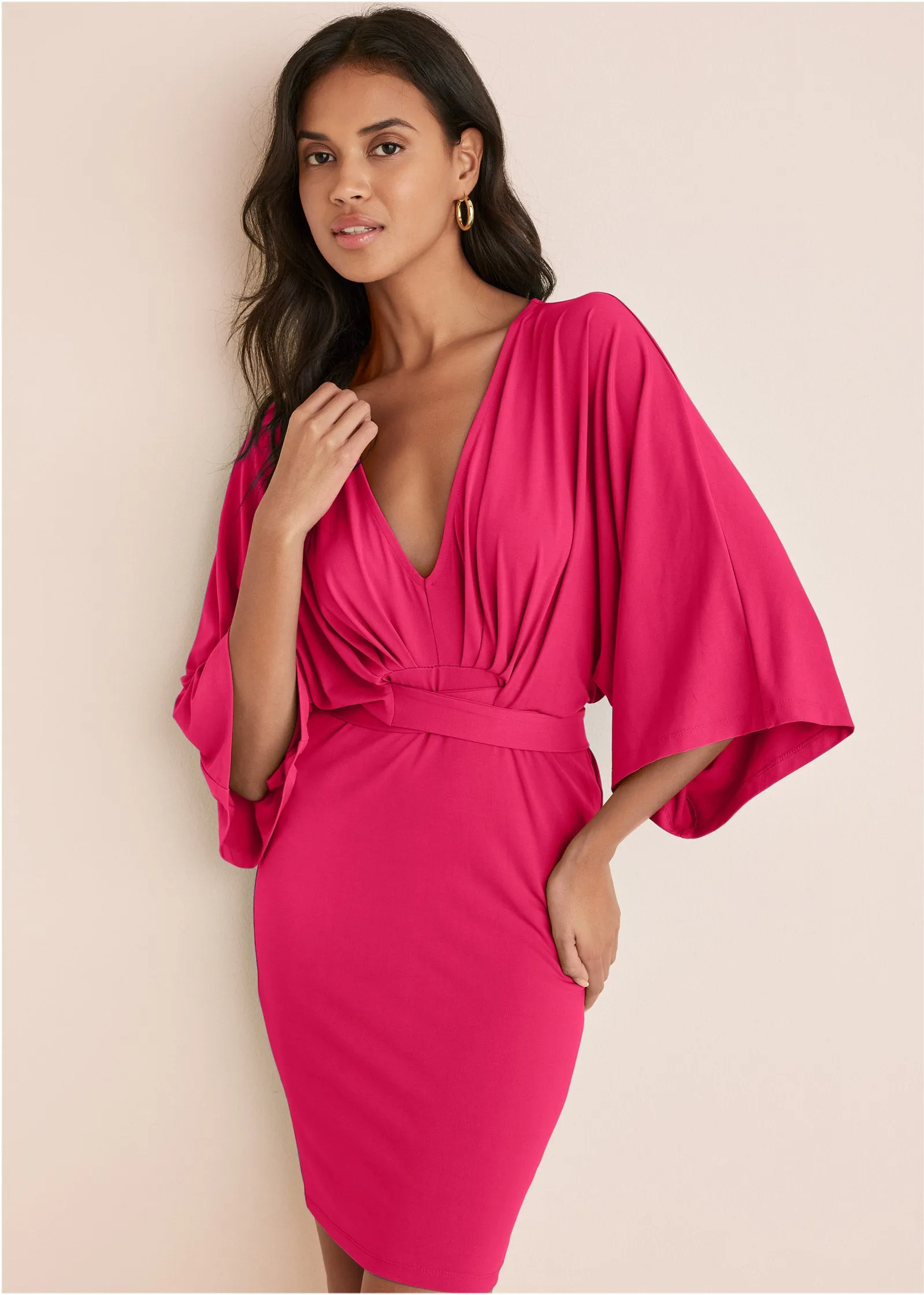 Tie Front Dress - Dark Pink