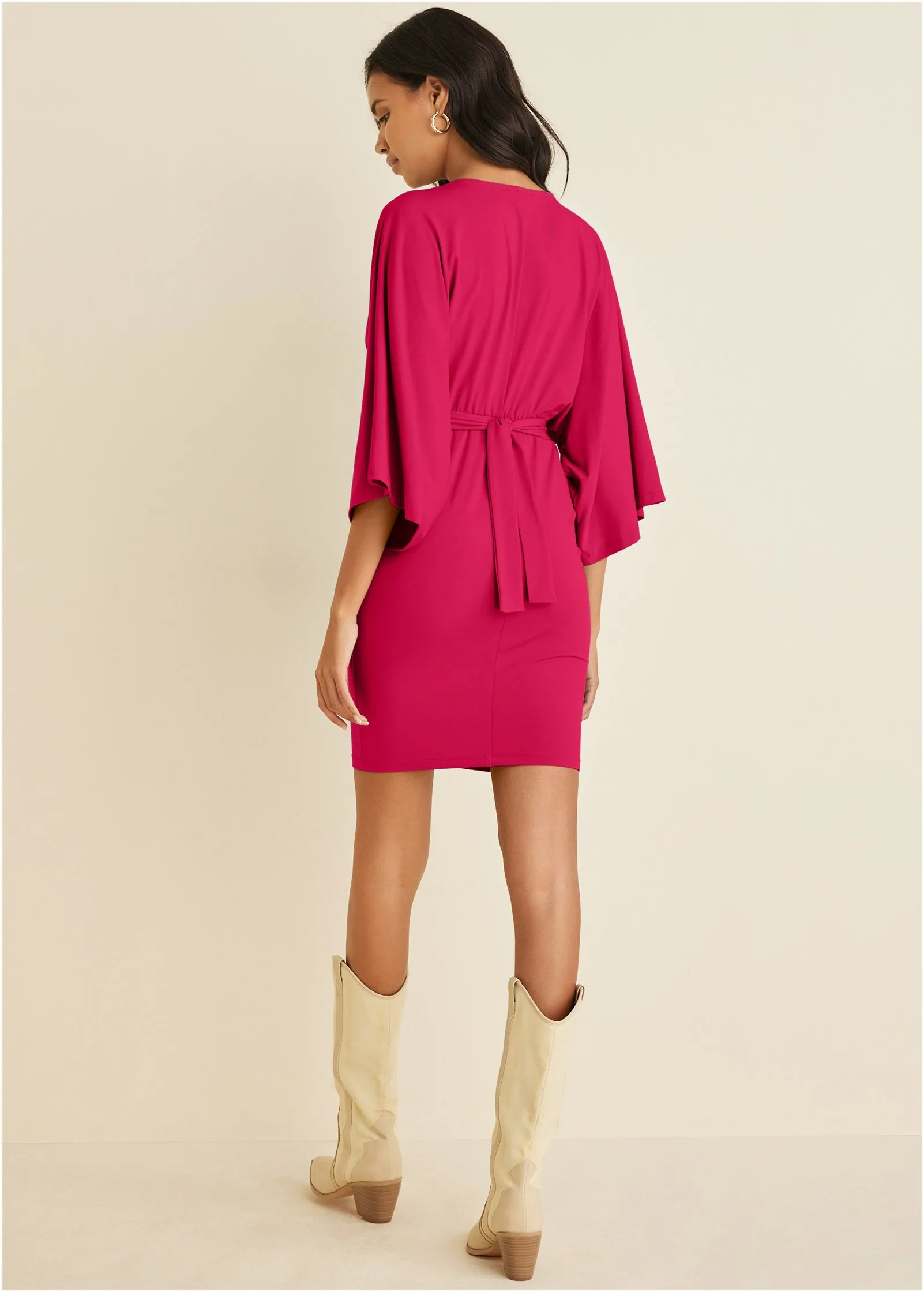 Tie Front Dress - Dark Pink