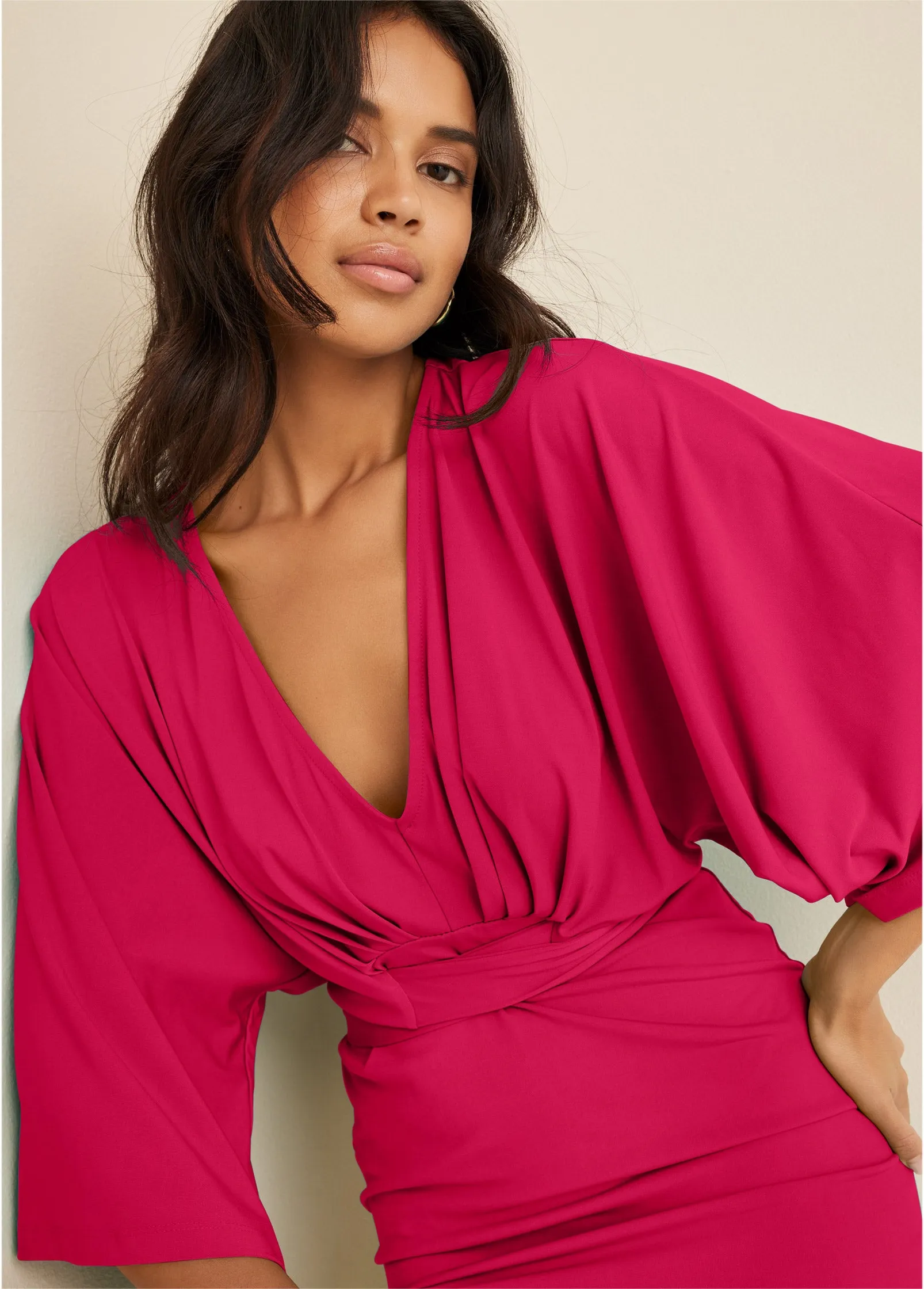 Tie Front Dress - Dark Pink
