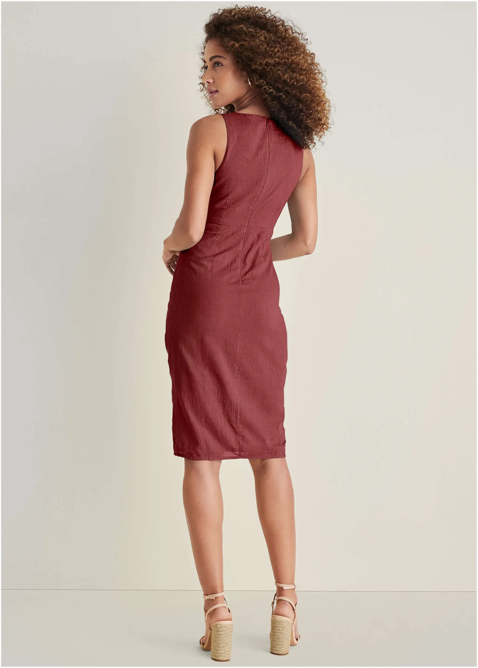 Tie Front Midi Dress - Auburn
