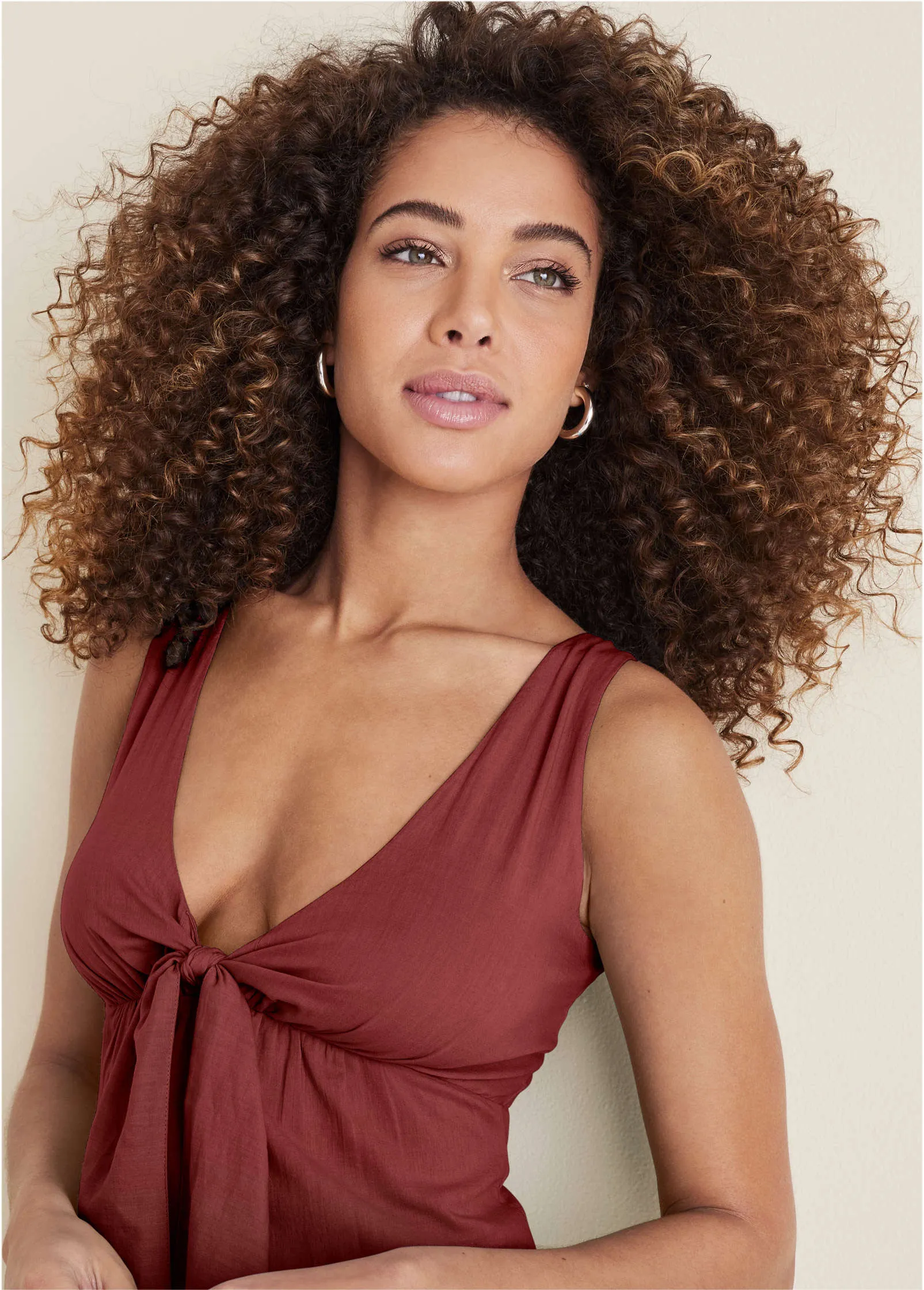 Tie Front Midi Dress - Auburn