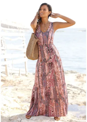 Tiered Maxi Dress - Pink & Red